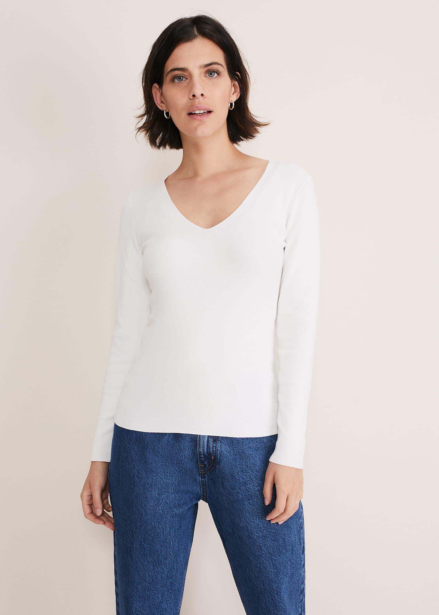 Molla White V-Neck Jumper