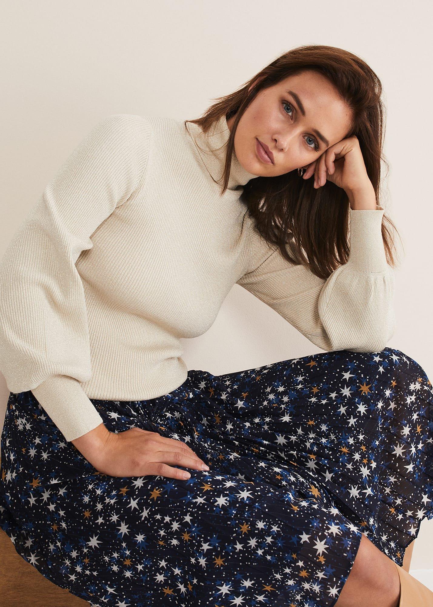 Gwyneth Balloon Sleeve Lurex Jumper