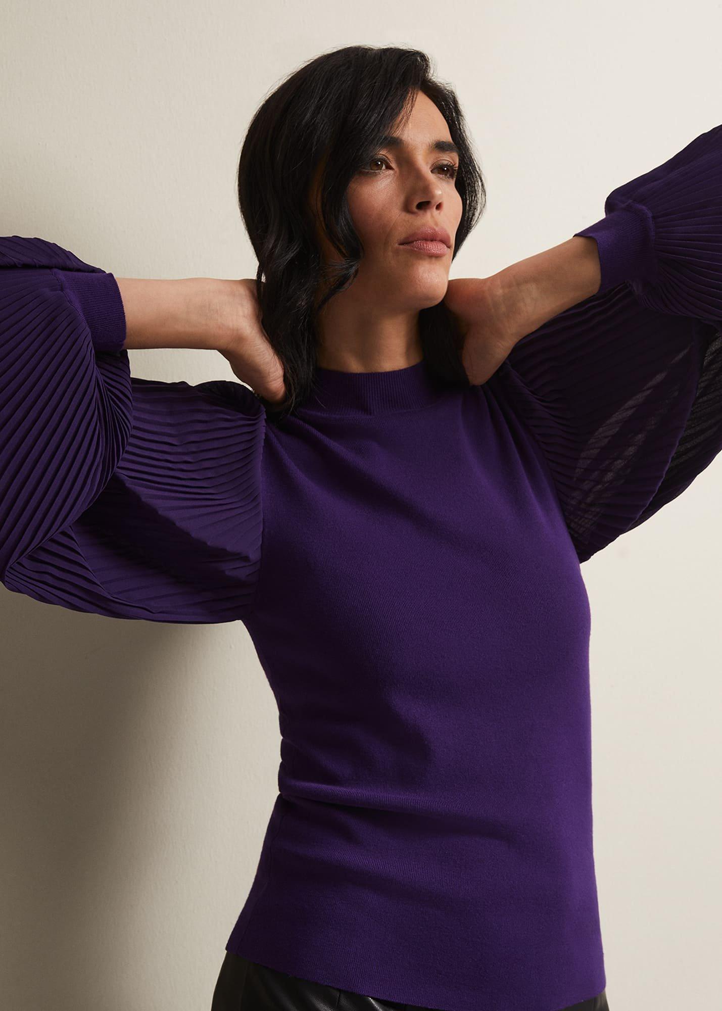 Emryl Purple Pleated Sleeve Jumper