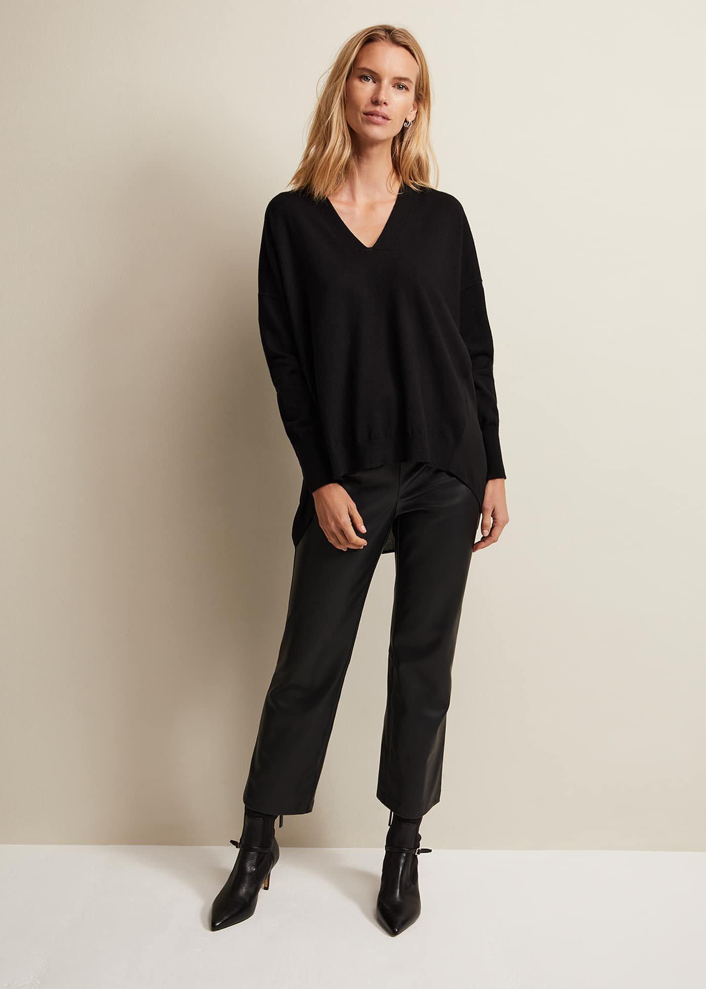 Flora Black V-Neck Fine Knit Top