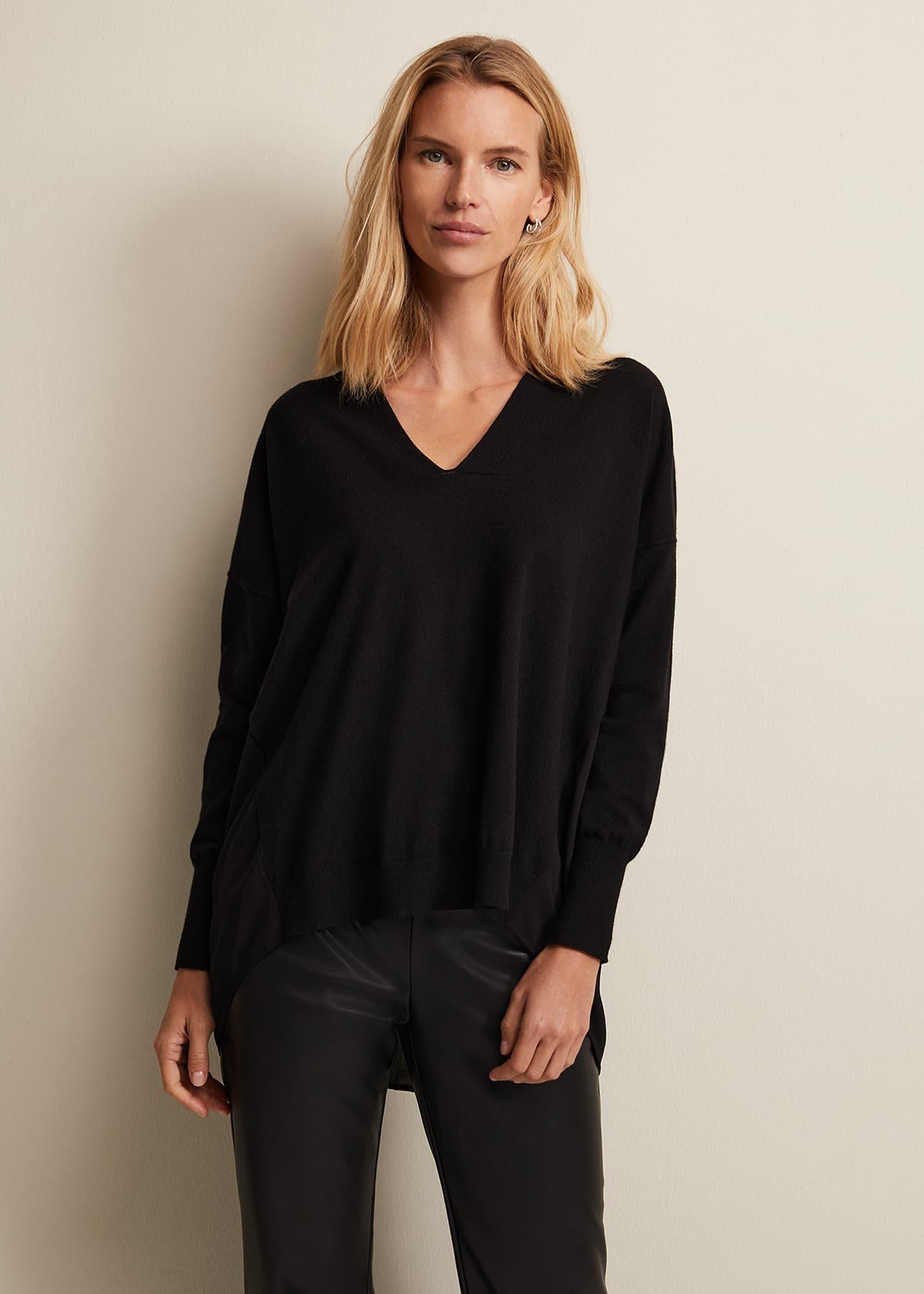 Flora Black V-Neck Fine Knit Top