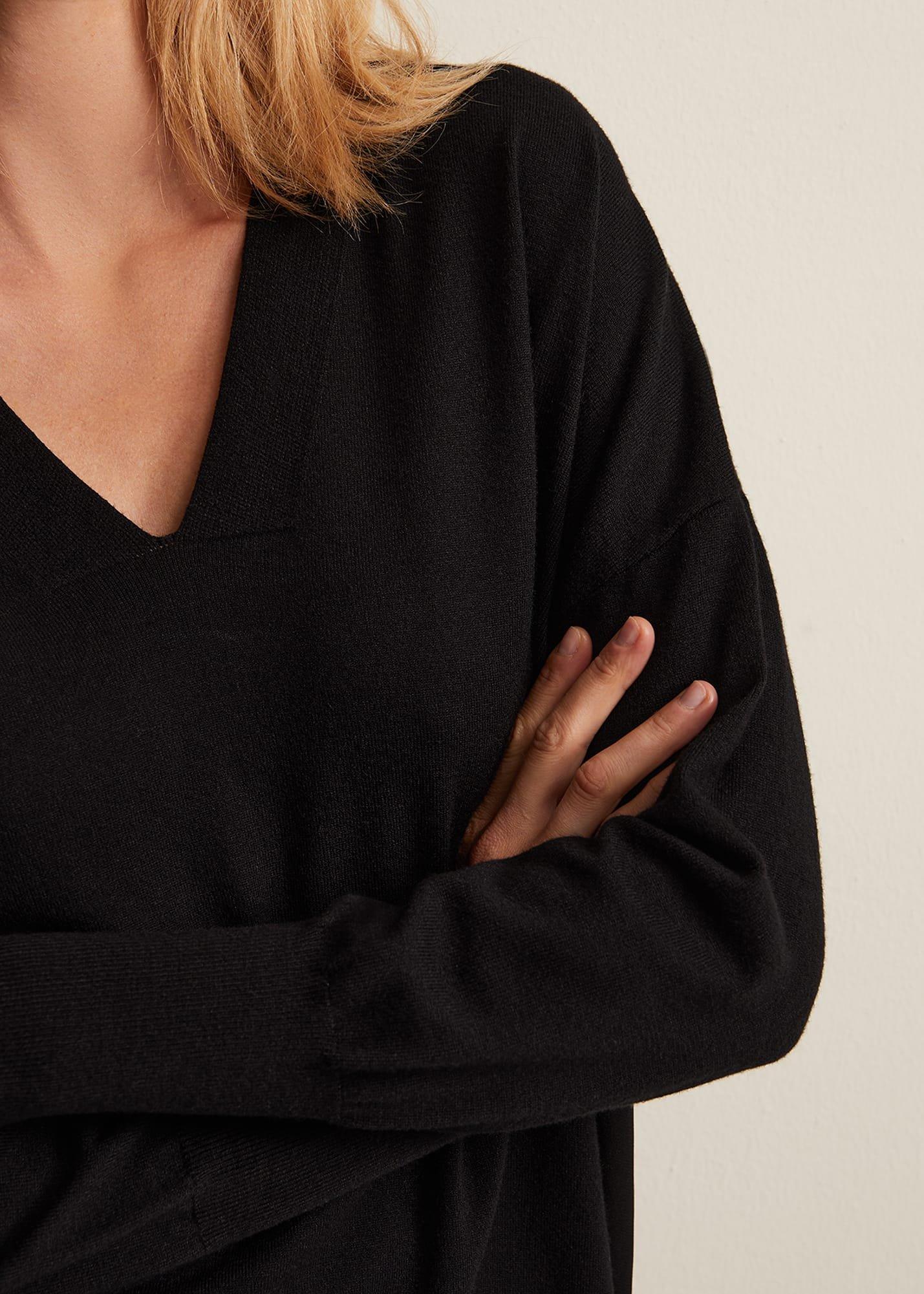Flora Black V-Neck Fine Knit Top