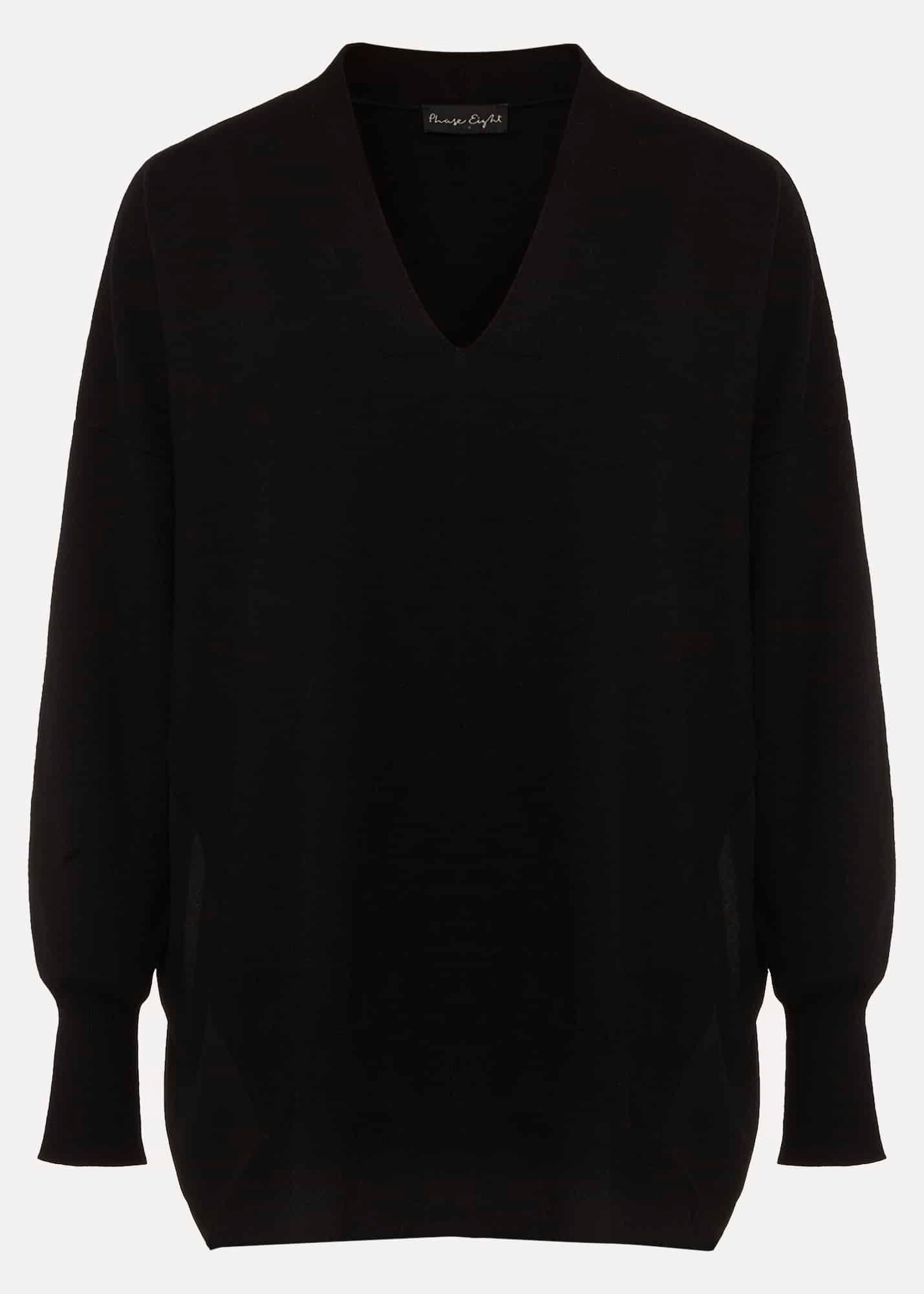 Flora Black V-Neck Fine Knit Top