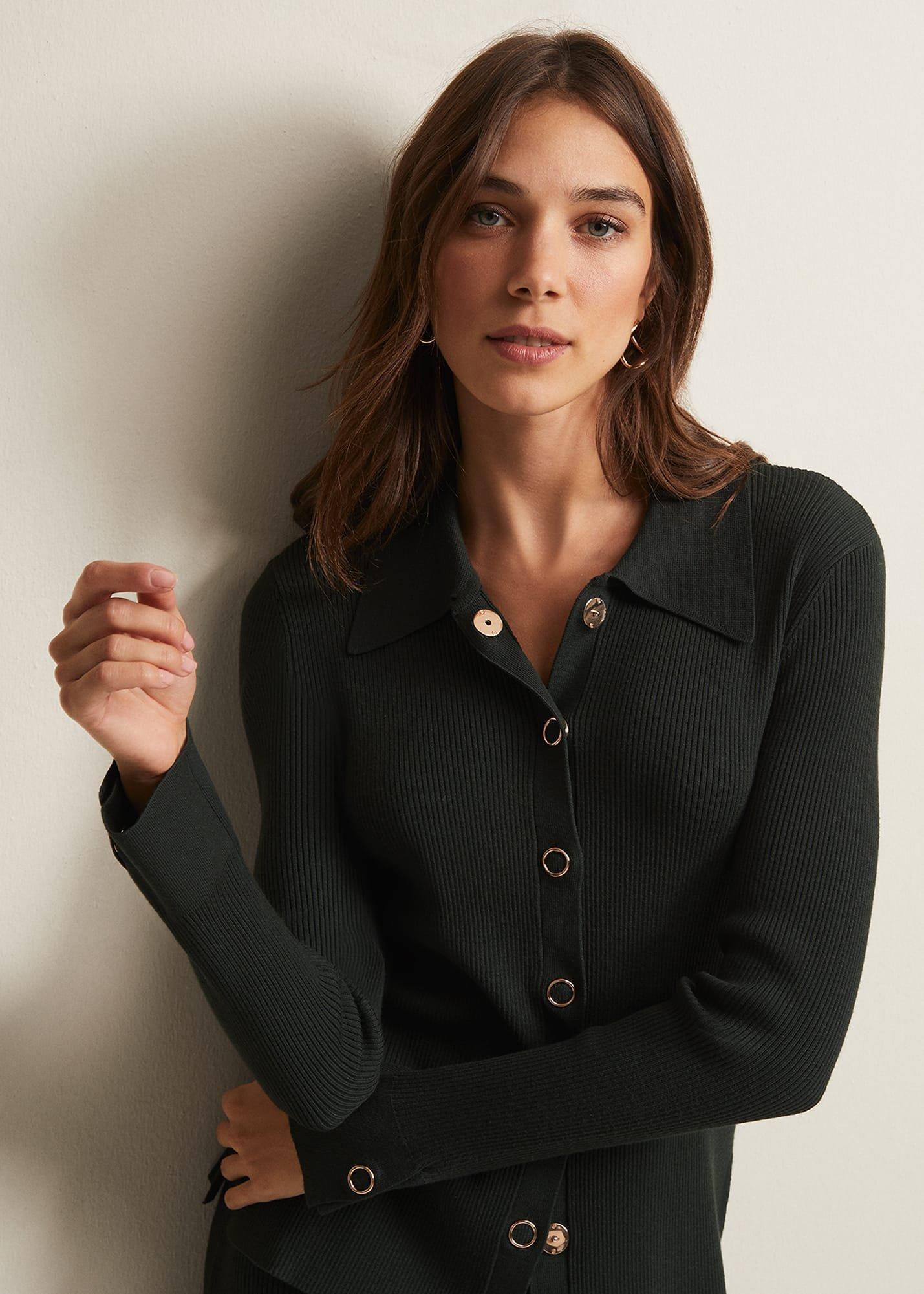 Irina Ribbed Button Front Knit Top