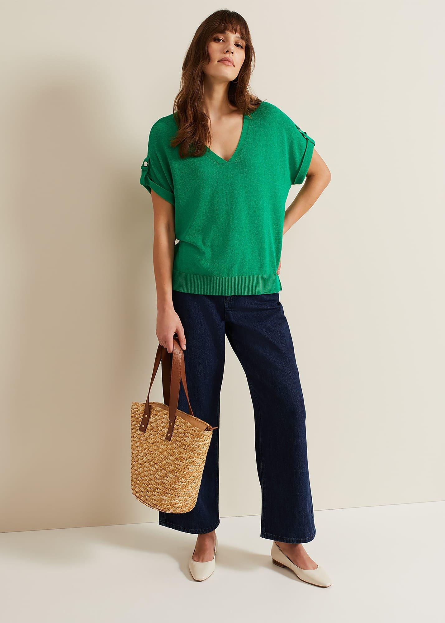 Laura Linen Metal Button Tab Top