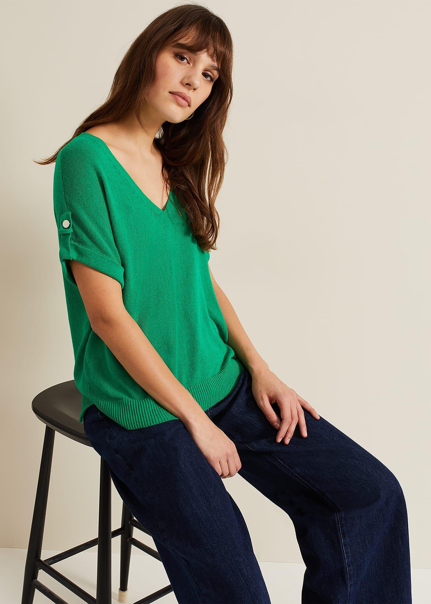 Laura Linen Metal Button Tab Top