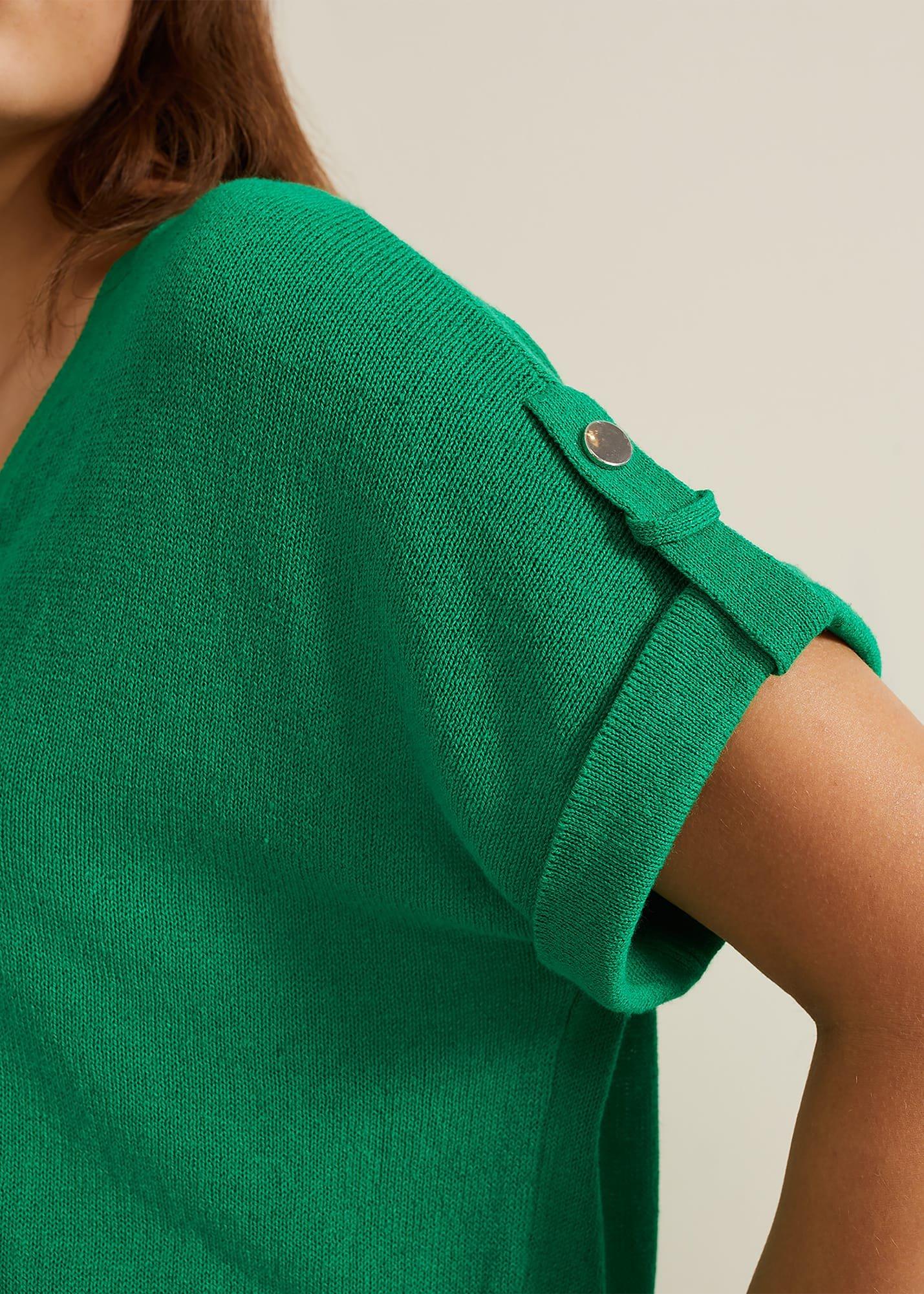 Laura Linen Metal Button Tab Top