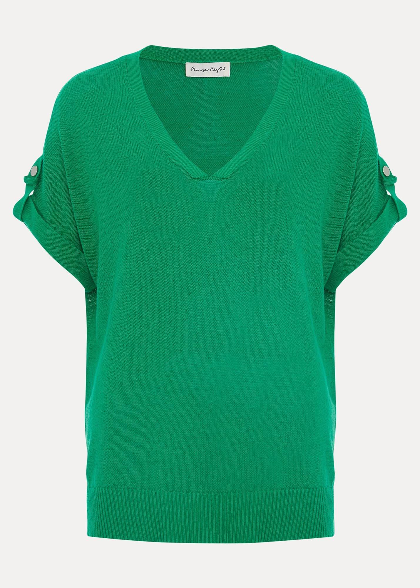 Laura Linen Metal Button Tab Top