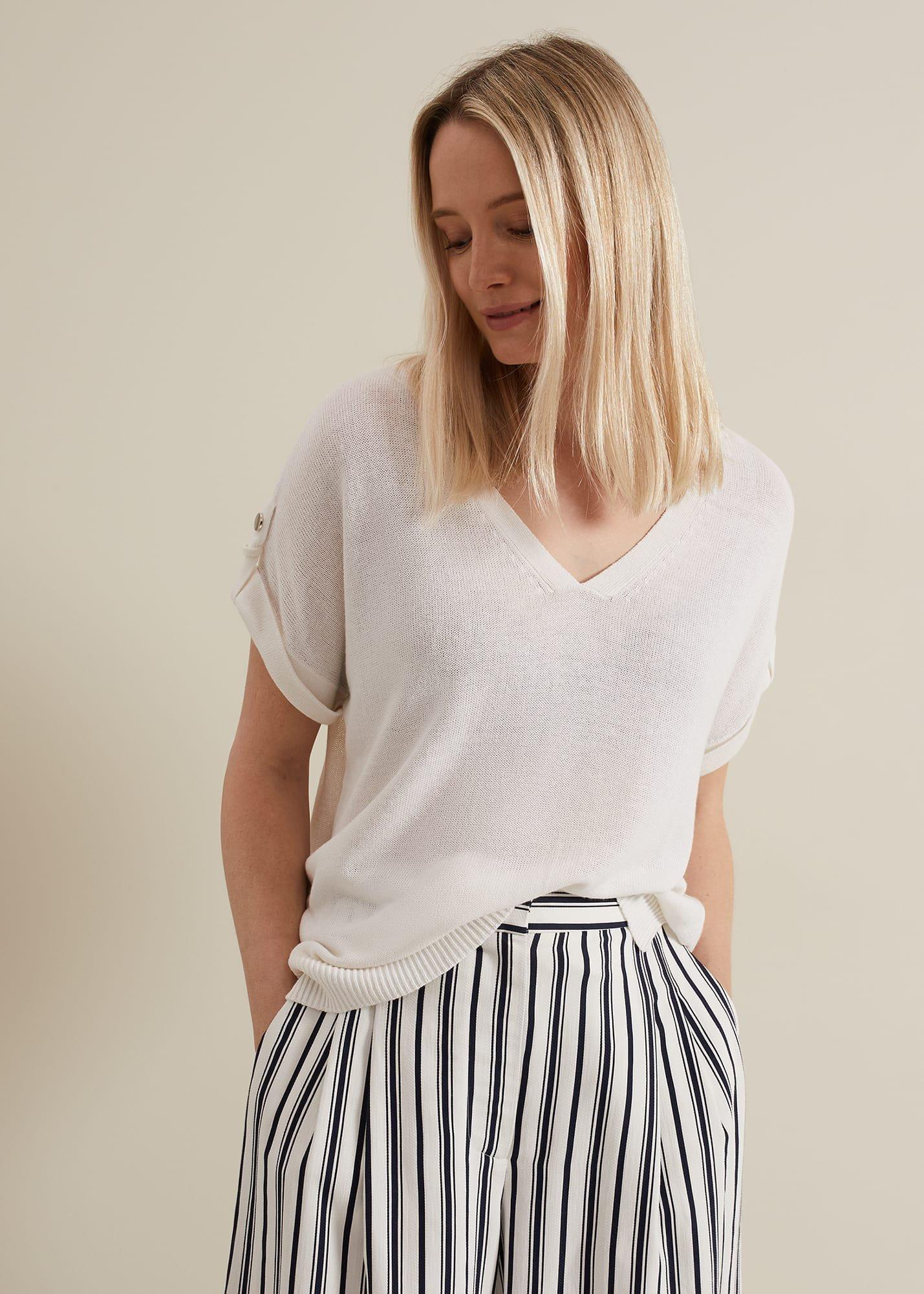 Laura Linen Metal Button Tab Top