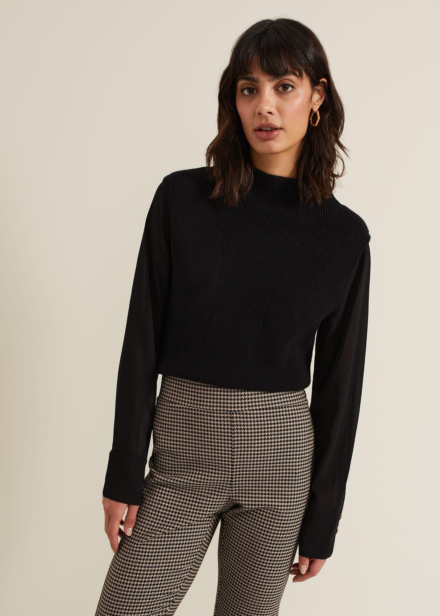 Ella Black Woven Sleeve Jumper