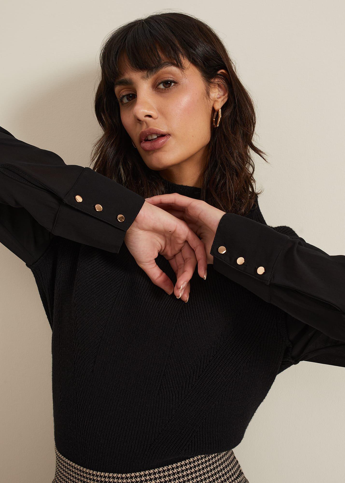 Ella Black Woven Sleeve Jumper