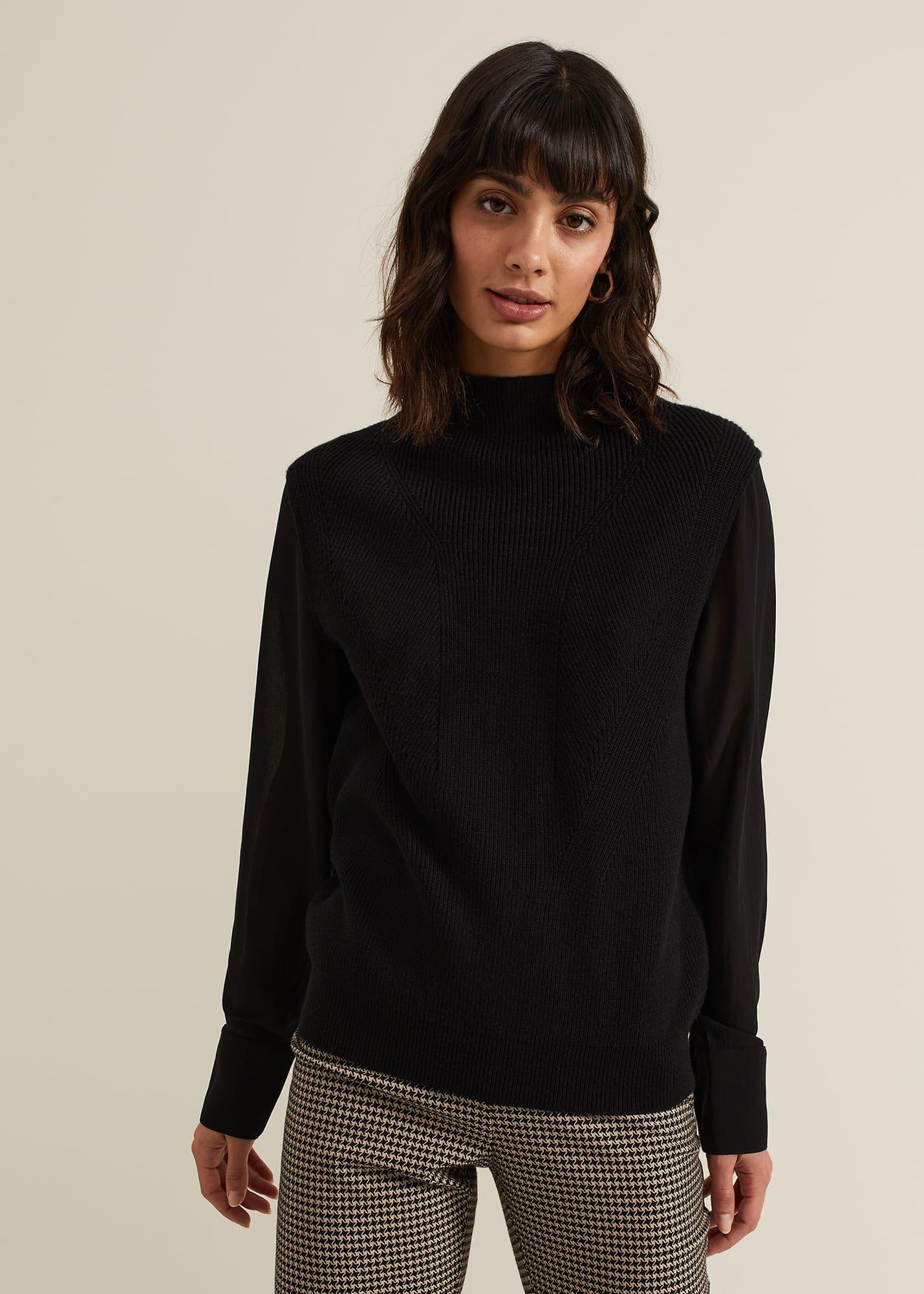 Ella Black Woven Sleeve Jumper