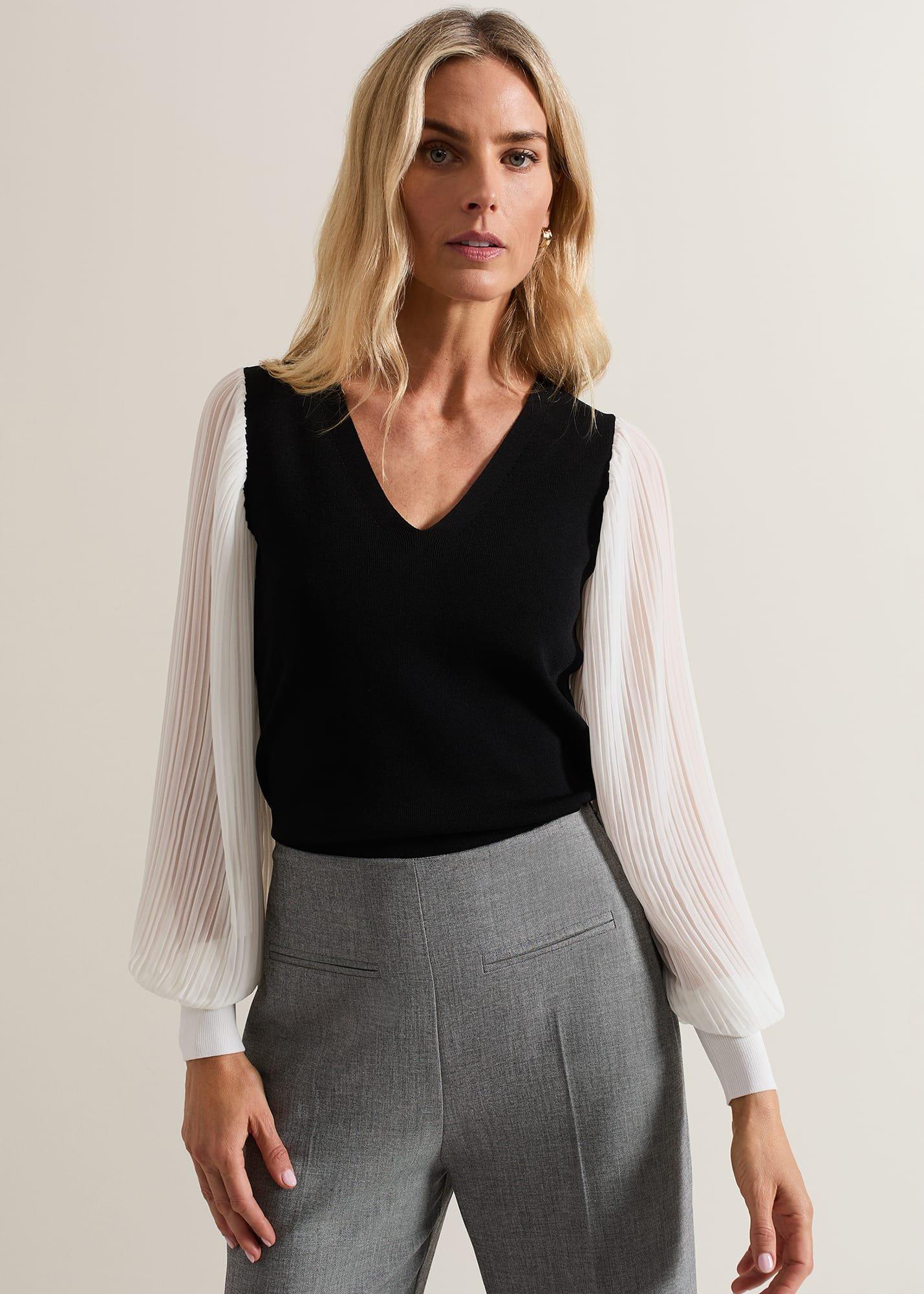 Maple V Neck Woven Sleeve Jumper