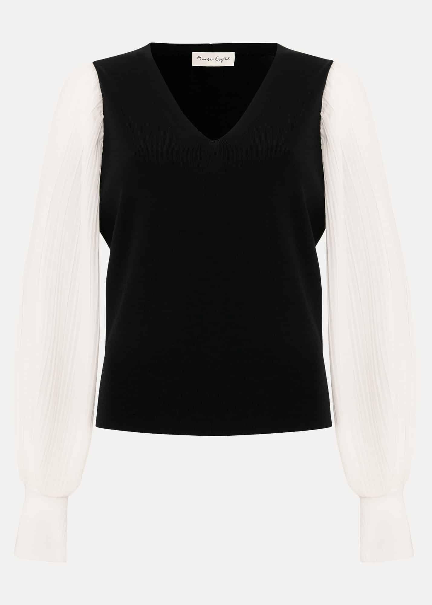 Maple V Neck Woven Sleeve Jumper