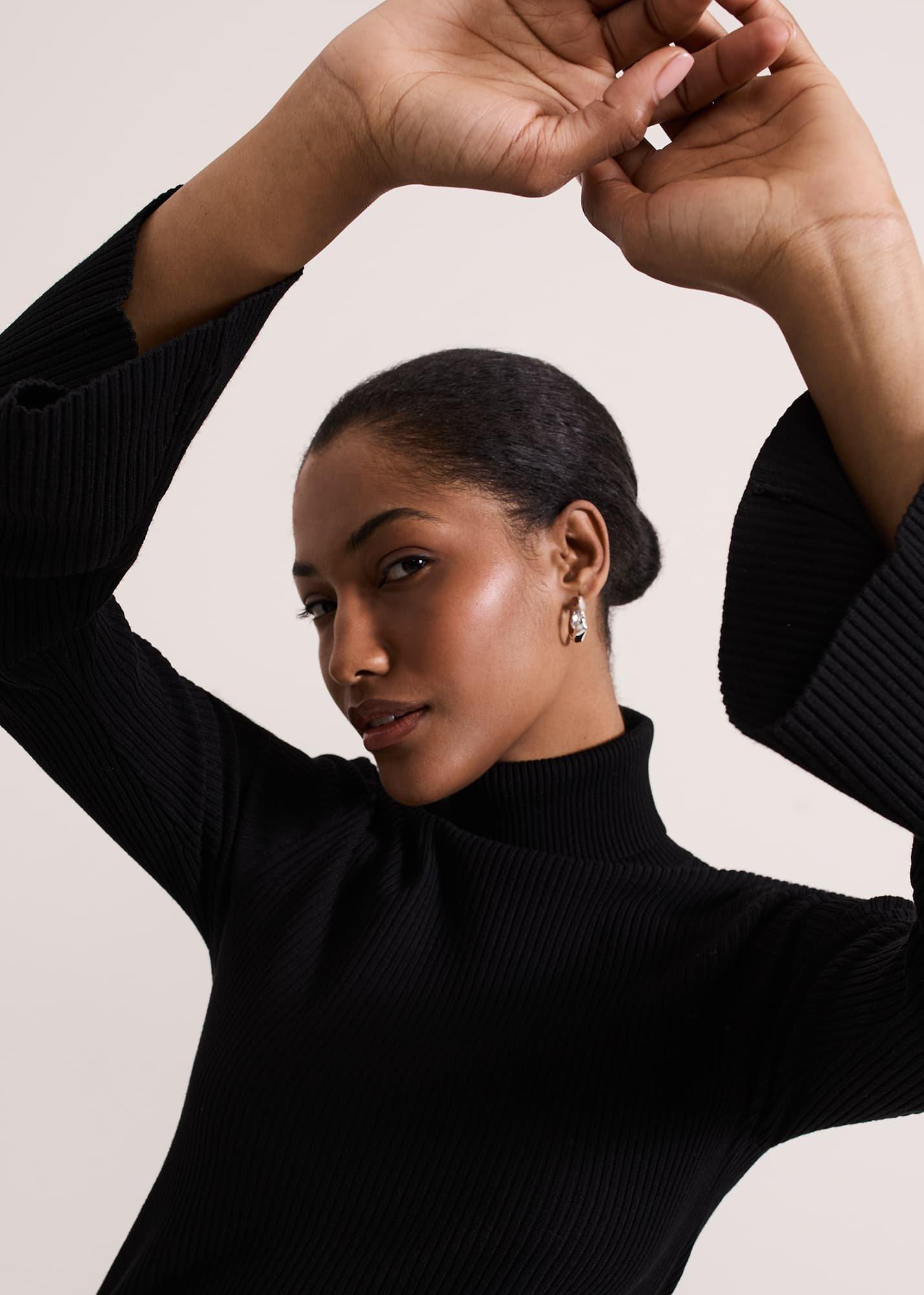 Fran Fluted Sleeve Ribbed Roll Neck