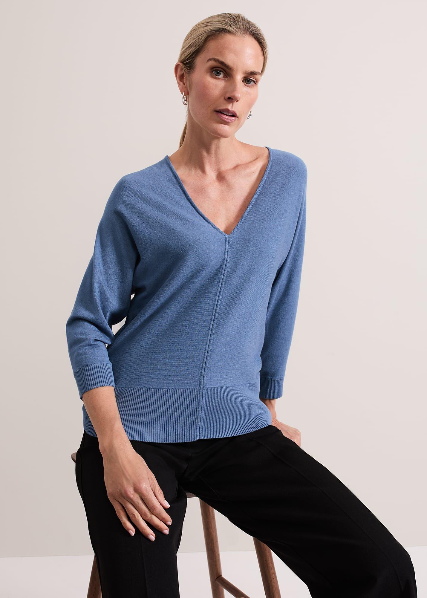 ${product-id}-Gina V Neck Batwing Jumper-Blue-${view-type}