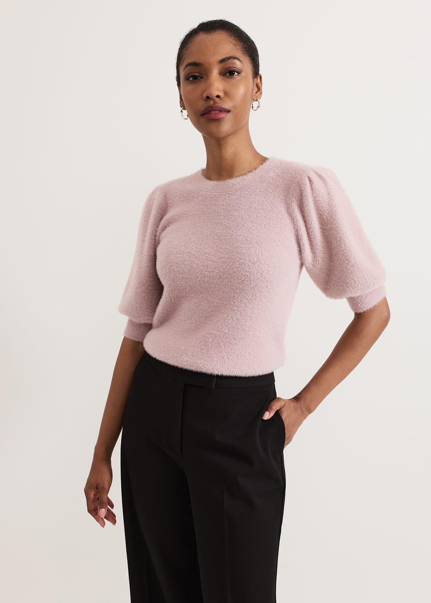 ${product-id}-Fern Fluffy Puff Sleeve Knit-Pink-${view-type}