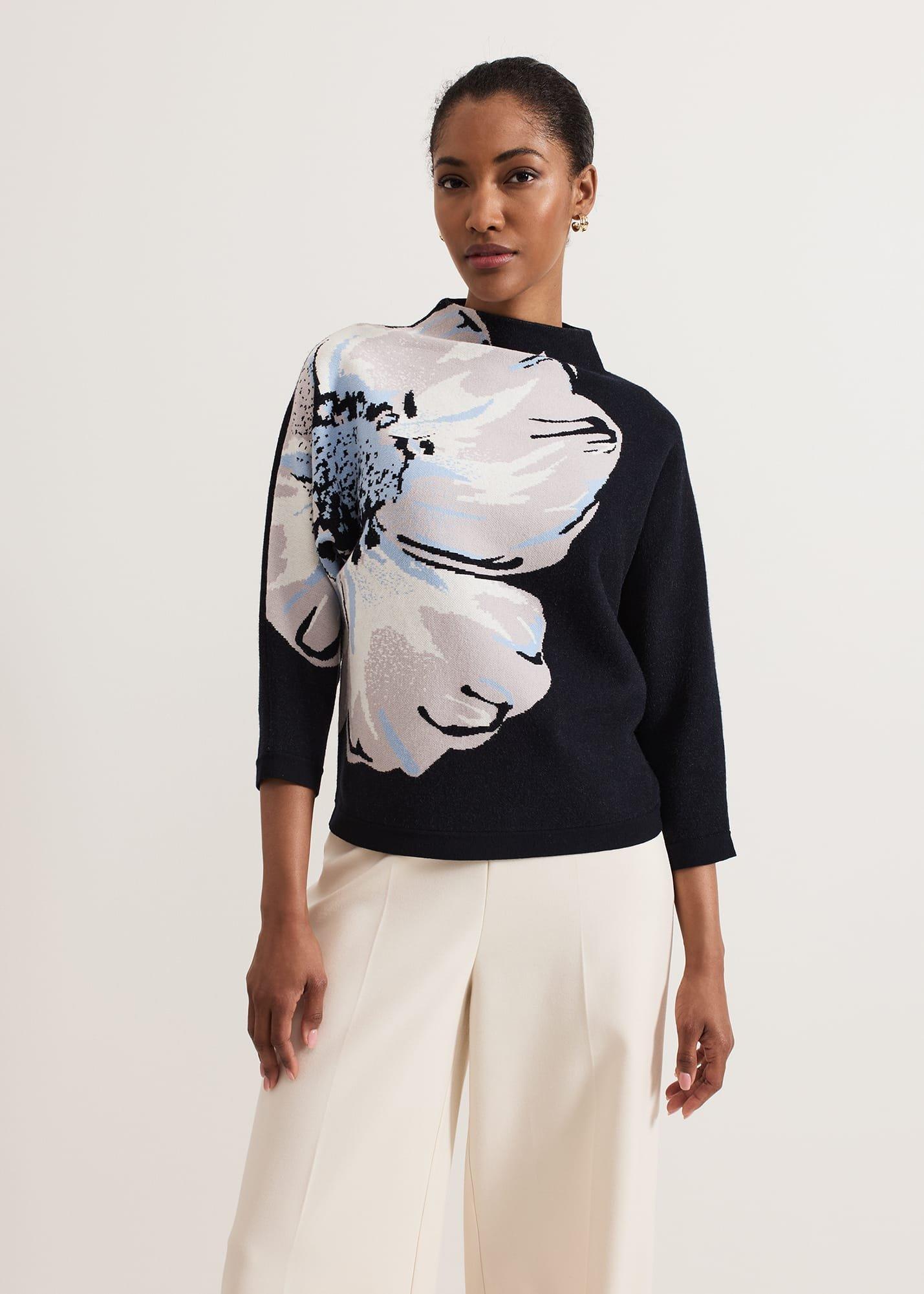 Bessie Blue Floral Placement Knit