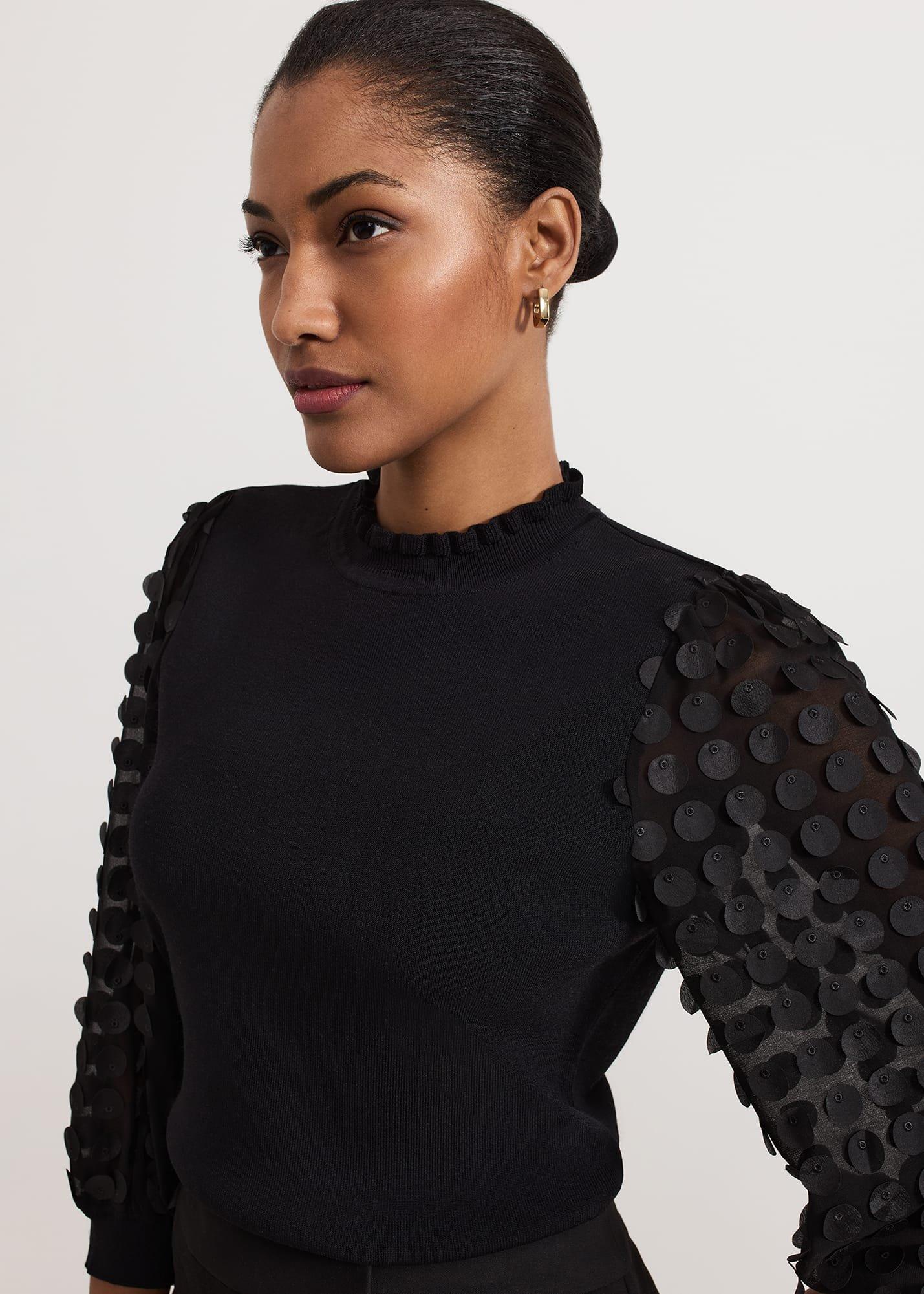 ${product-id}-Shelly Woven Sleeve Detail Jumper-Black-${view-type}
