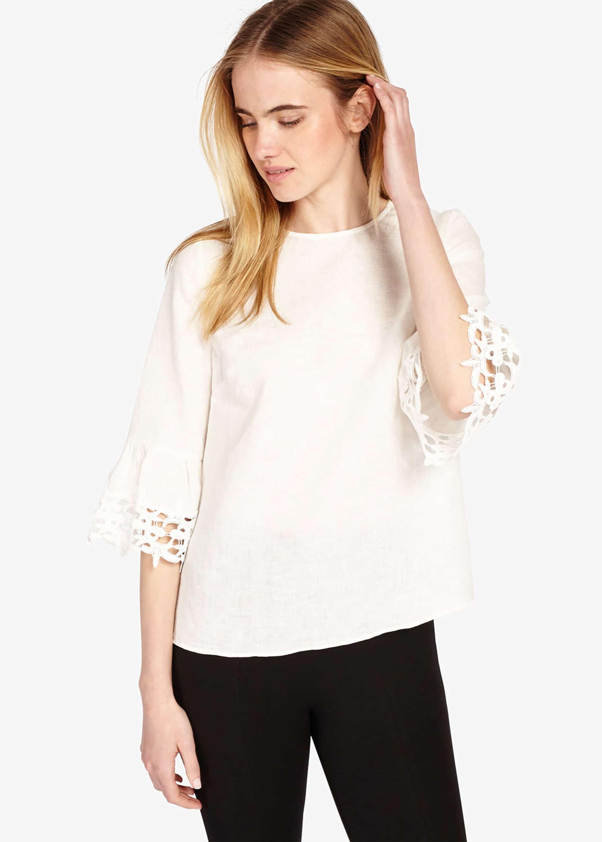 Tabbie Lace Cuff Linen Blouse
