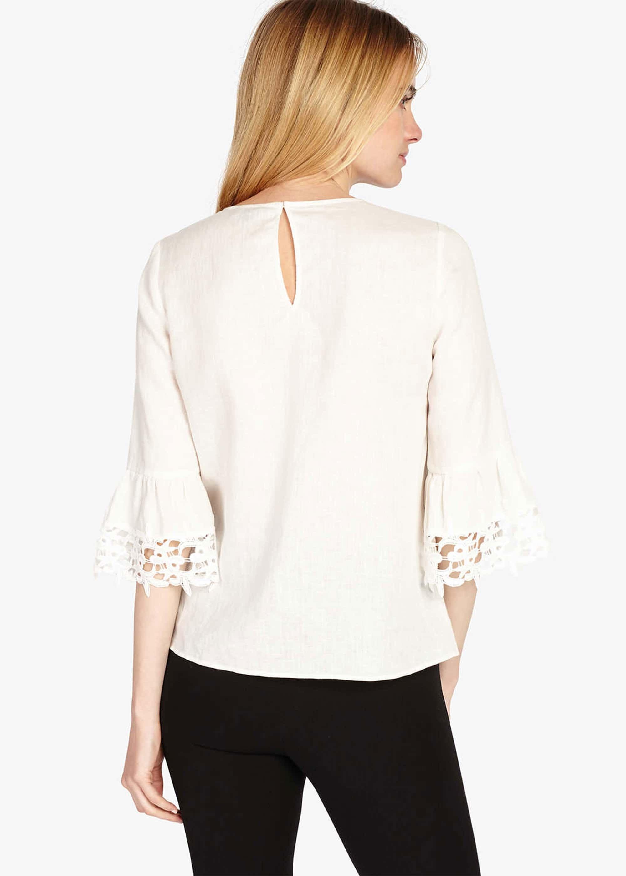 Tabbie Lace Cuff Linen Blouse