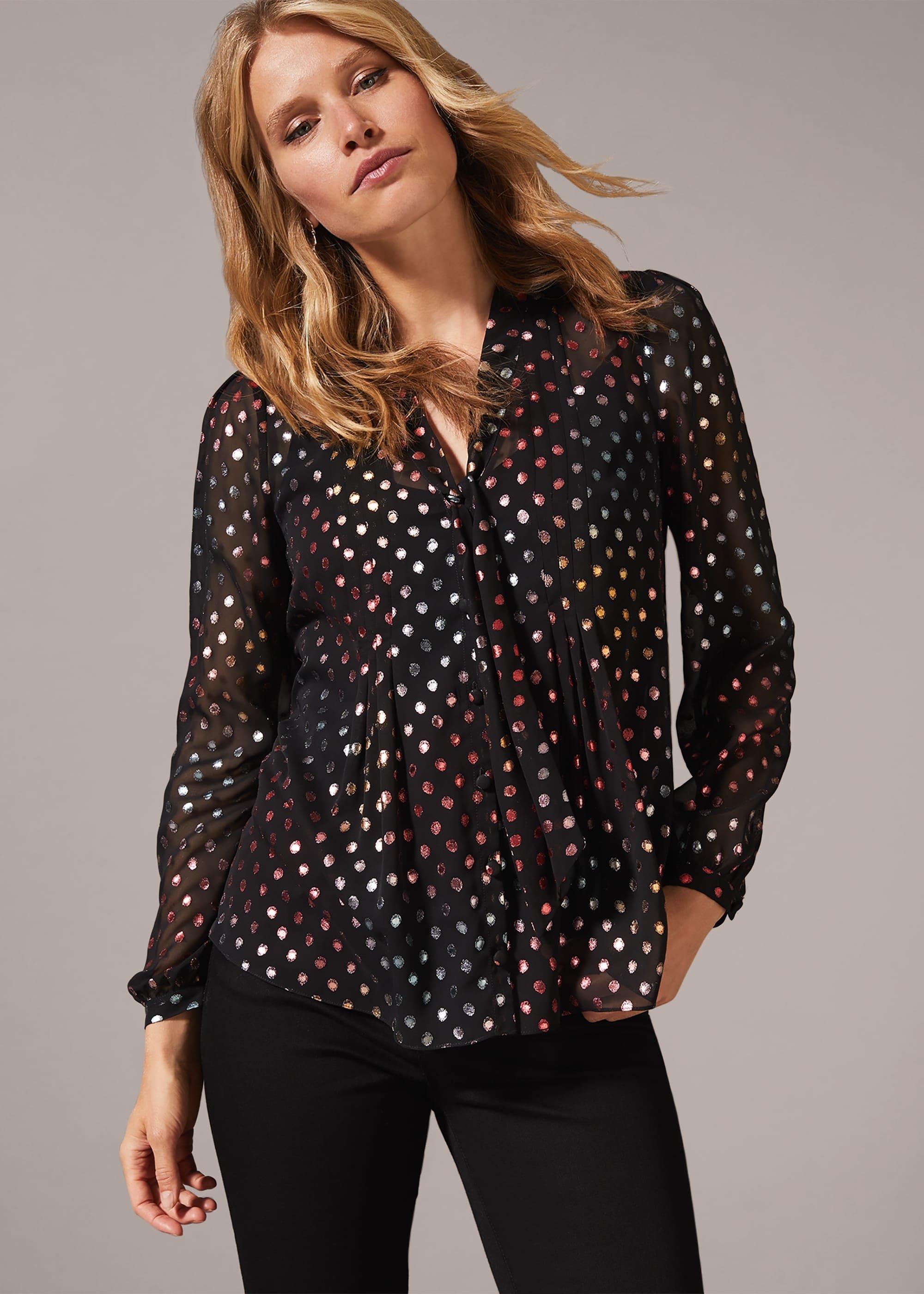 Shimmer Spot Pin Tuck Shirt