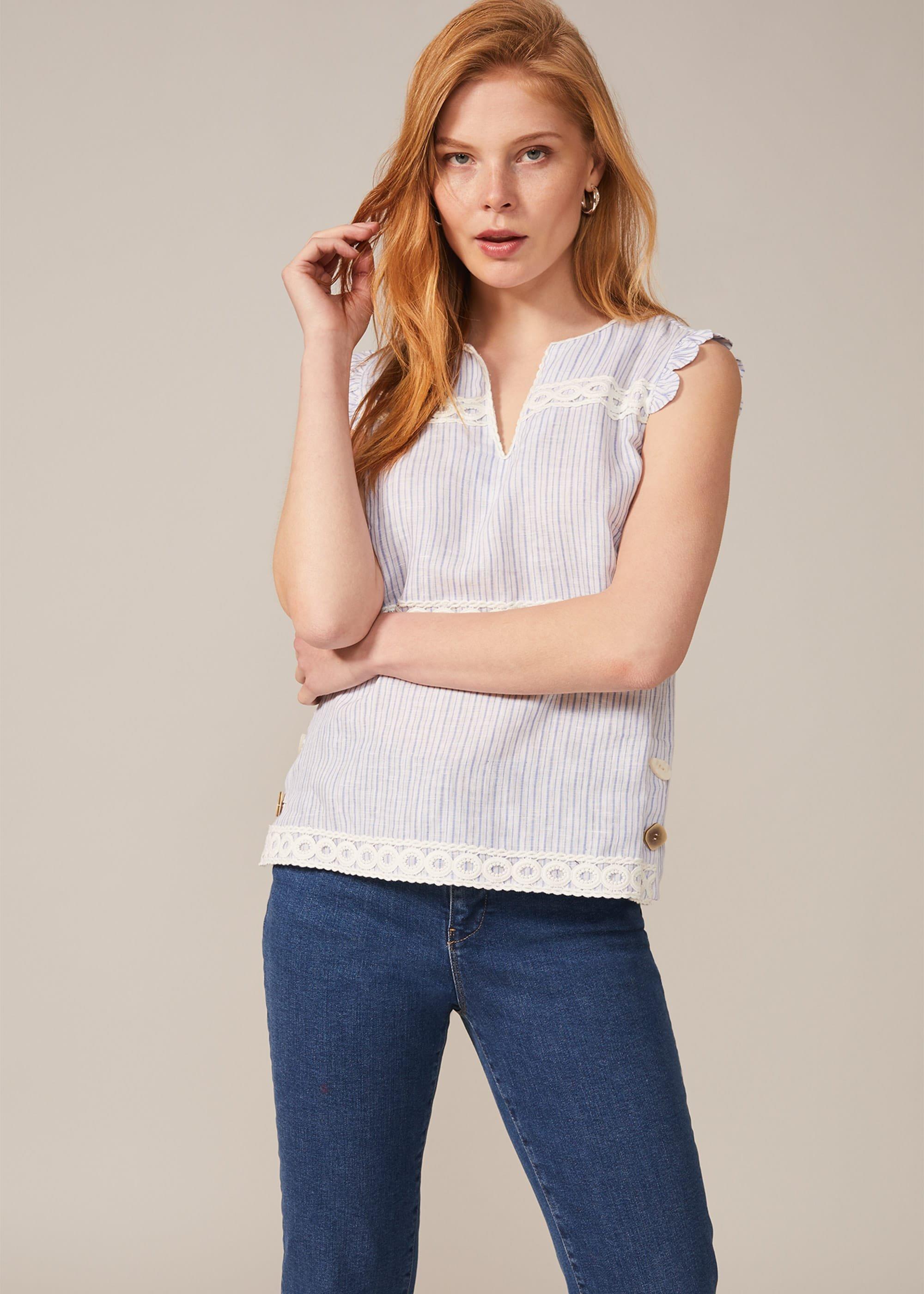 Stripe Lace Insert Blouse