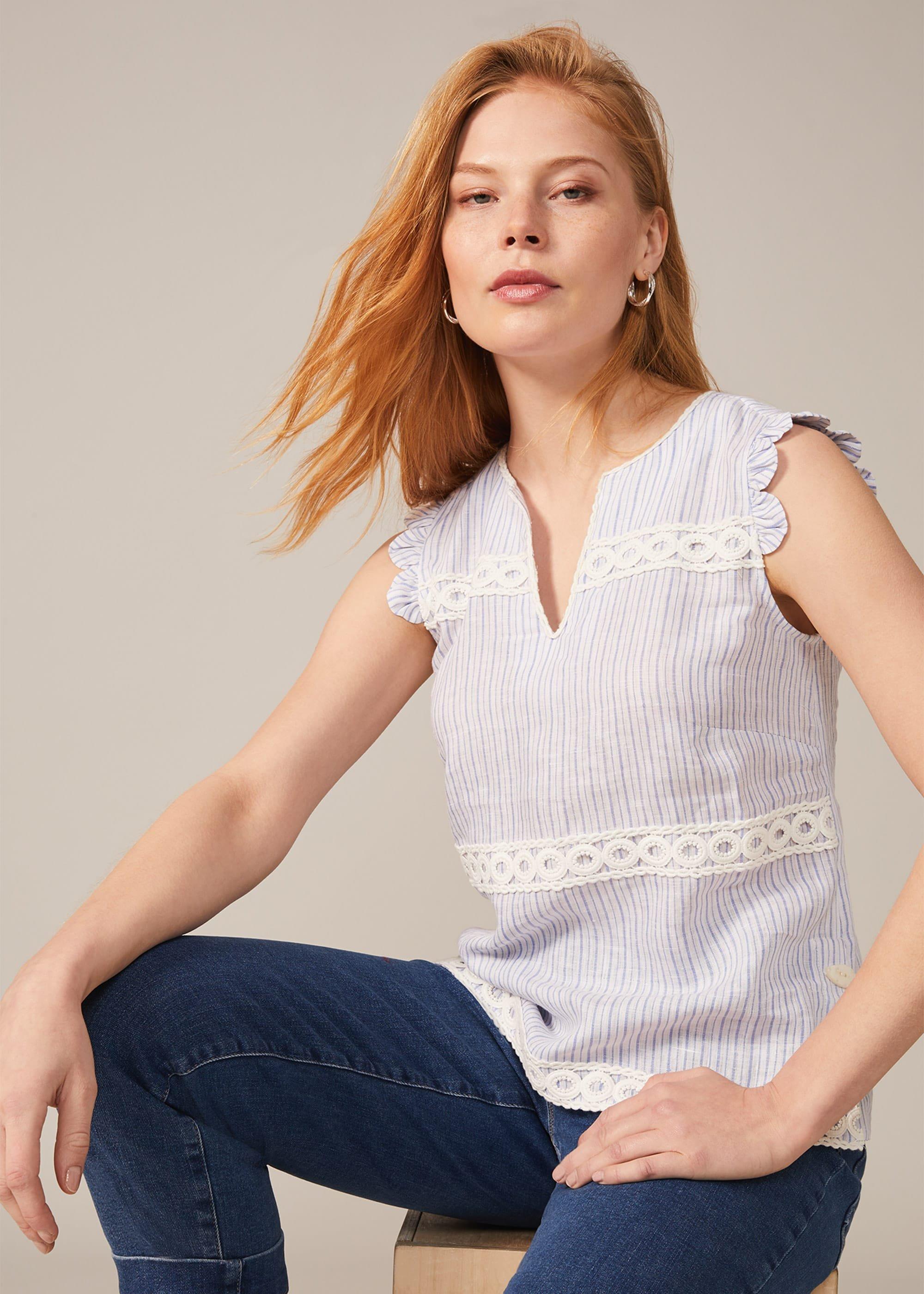 Stripe Lace Insert Blouse