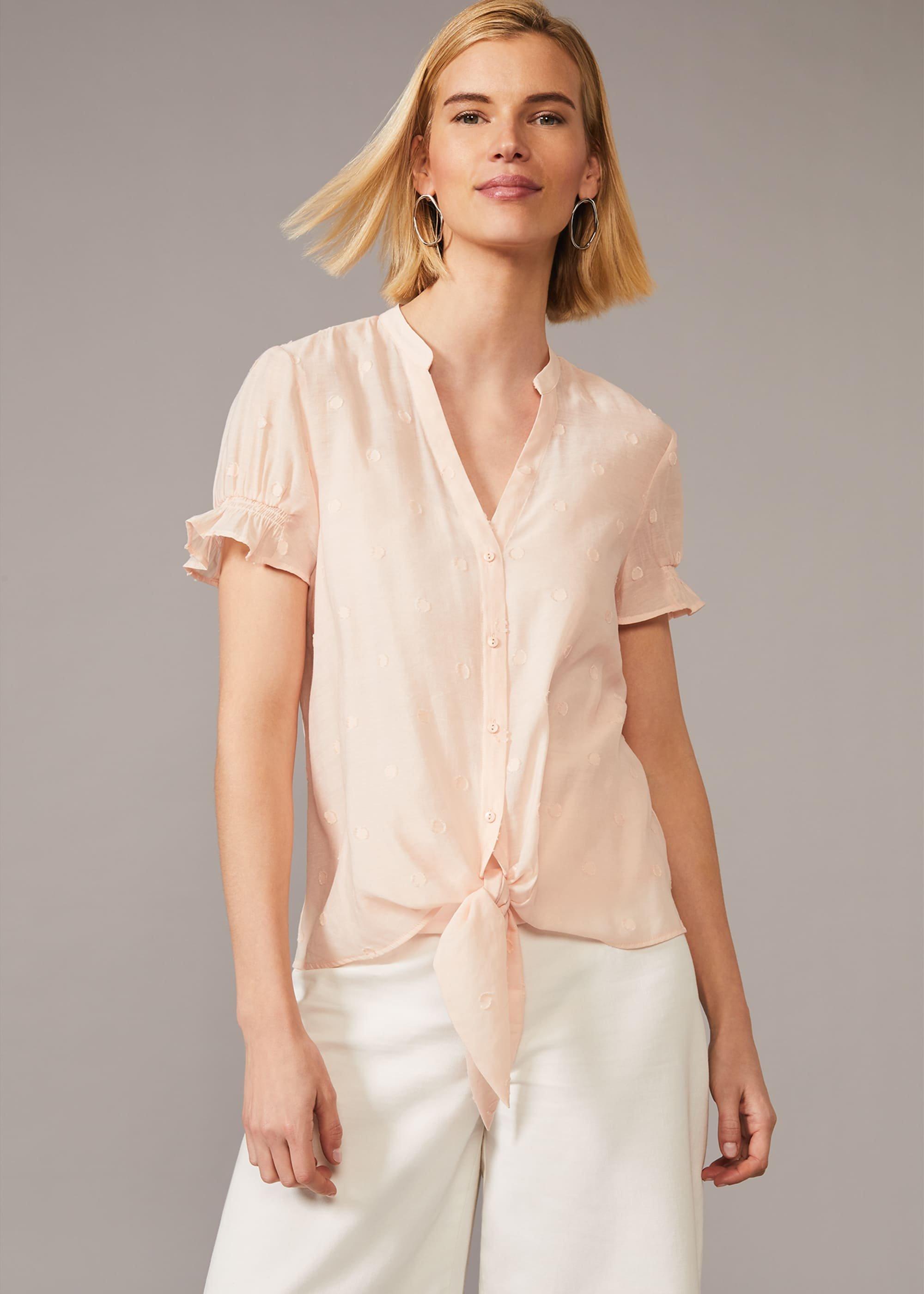Spot Jacquard Tie Waist Blouse
