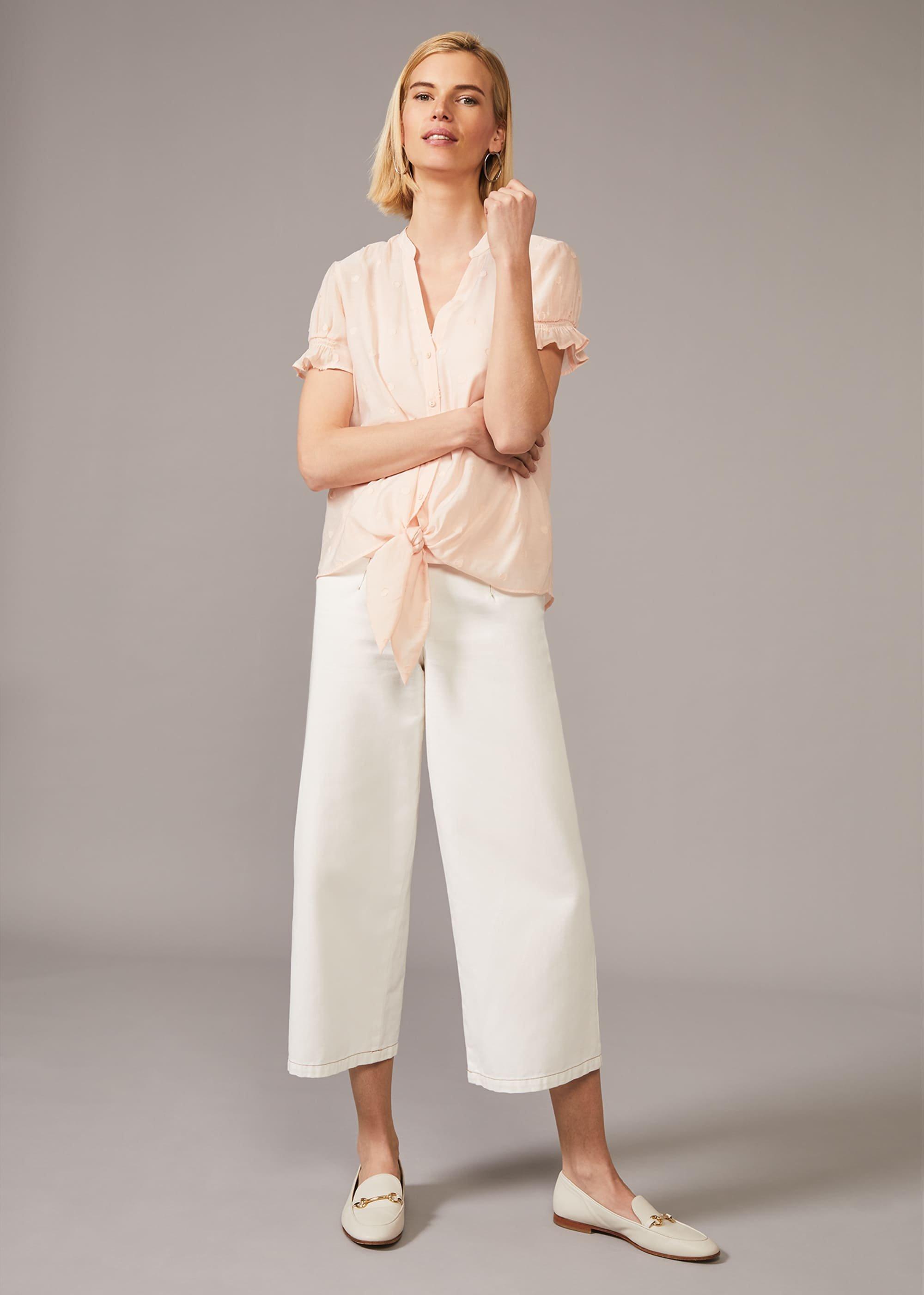 Spot Jacquard Tie Waist Blouse