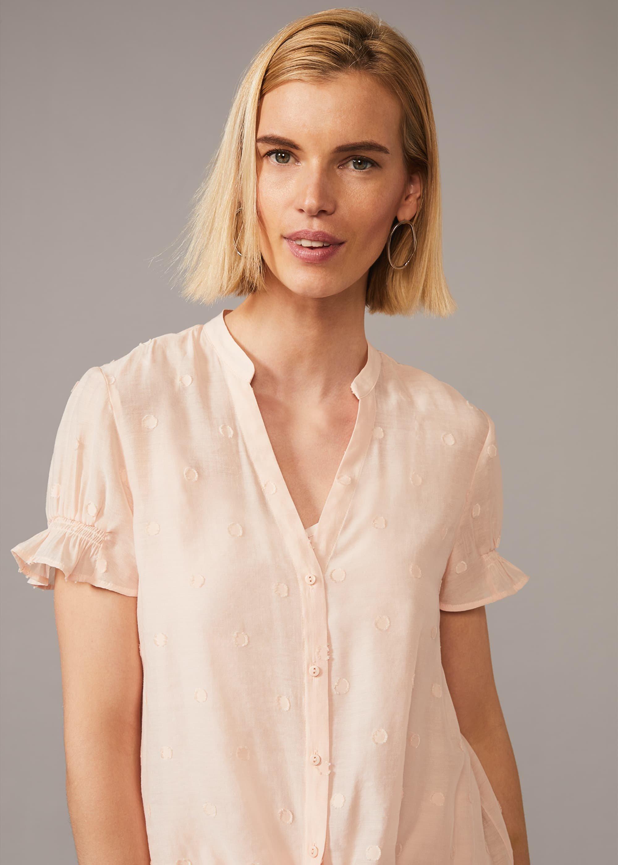 Spot Jacquard Tie Waist Blouse