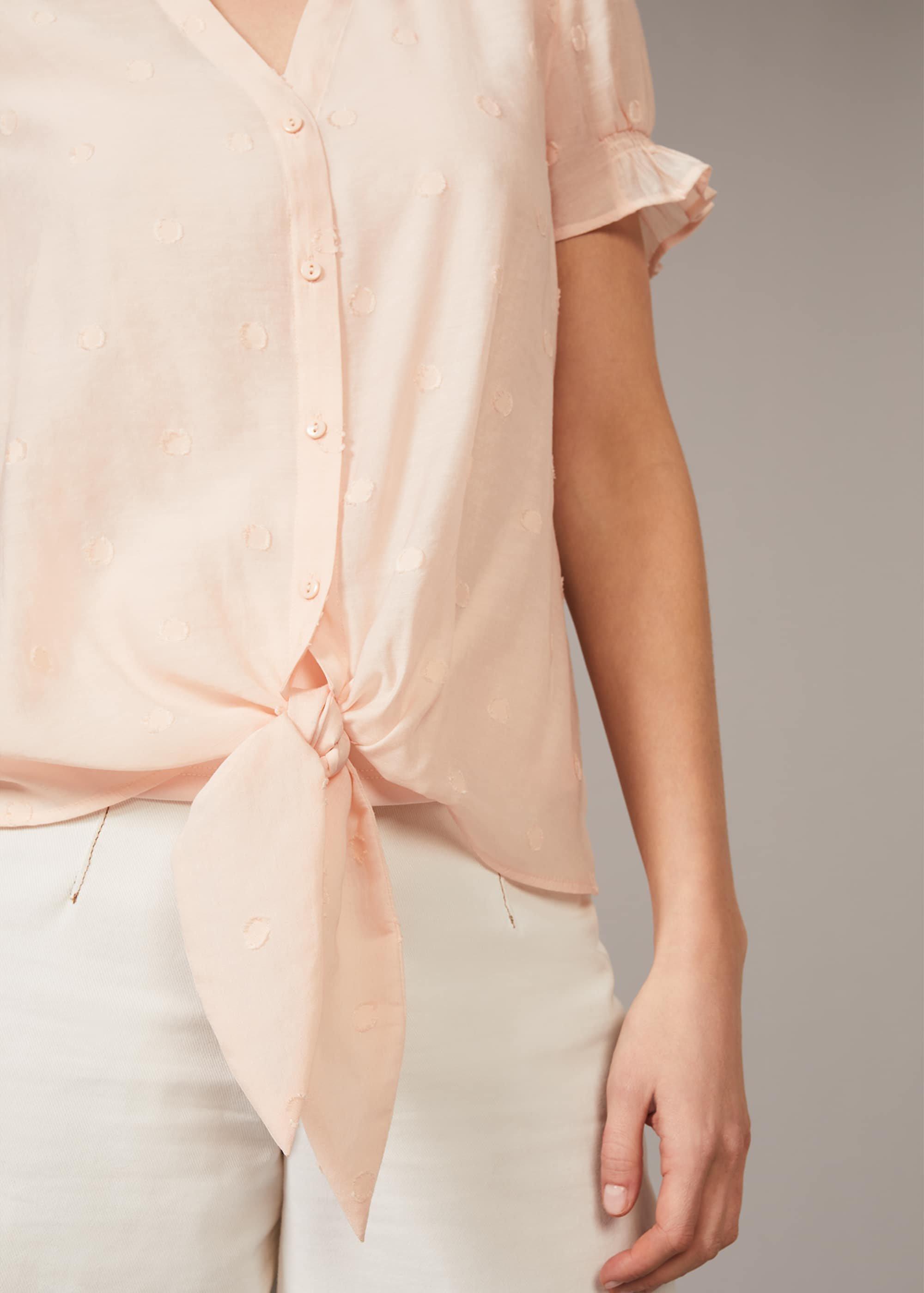 Spot Jacquard Tie Waist Blouse