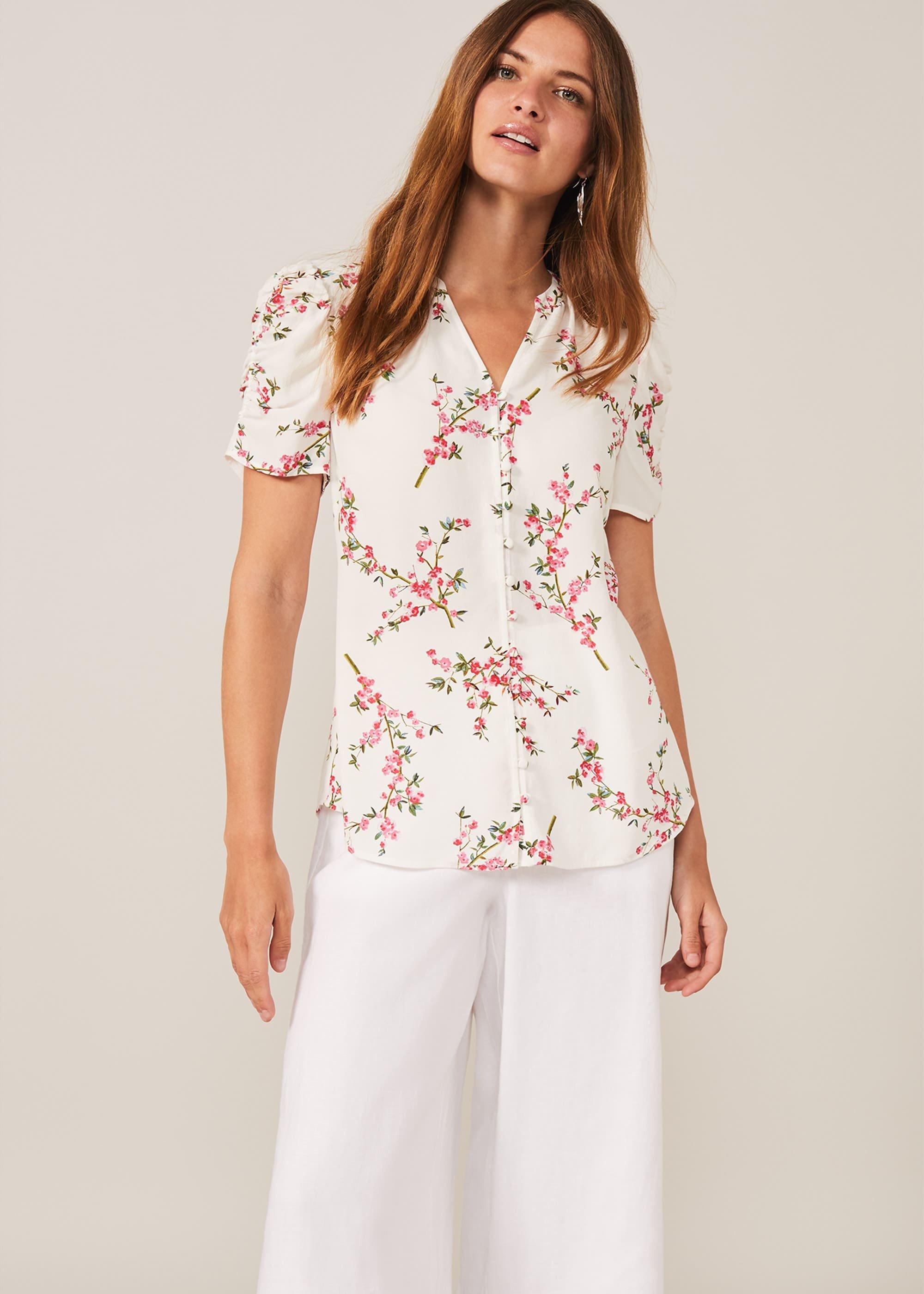 Mae Ruched Sleeve Floral Blouse