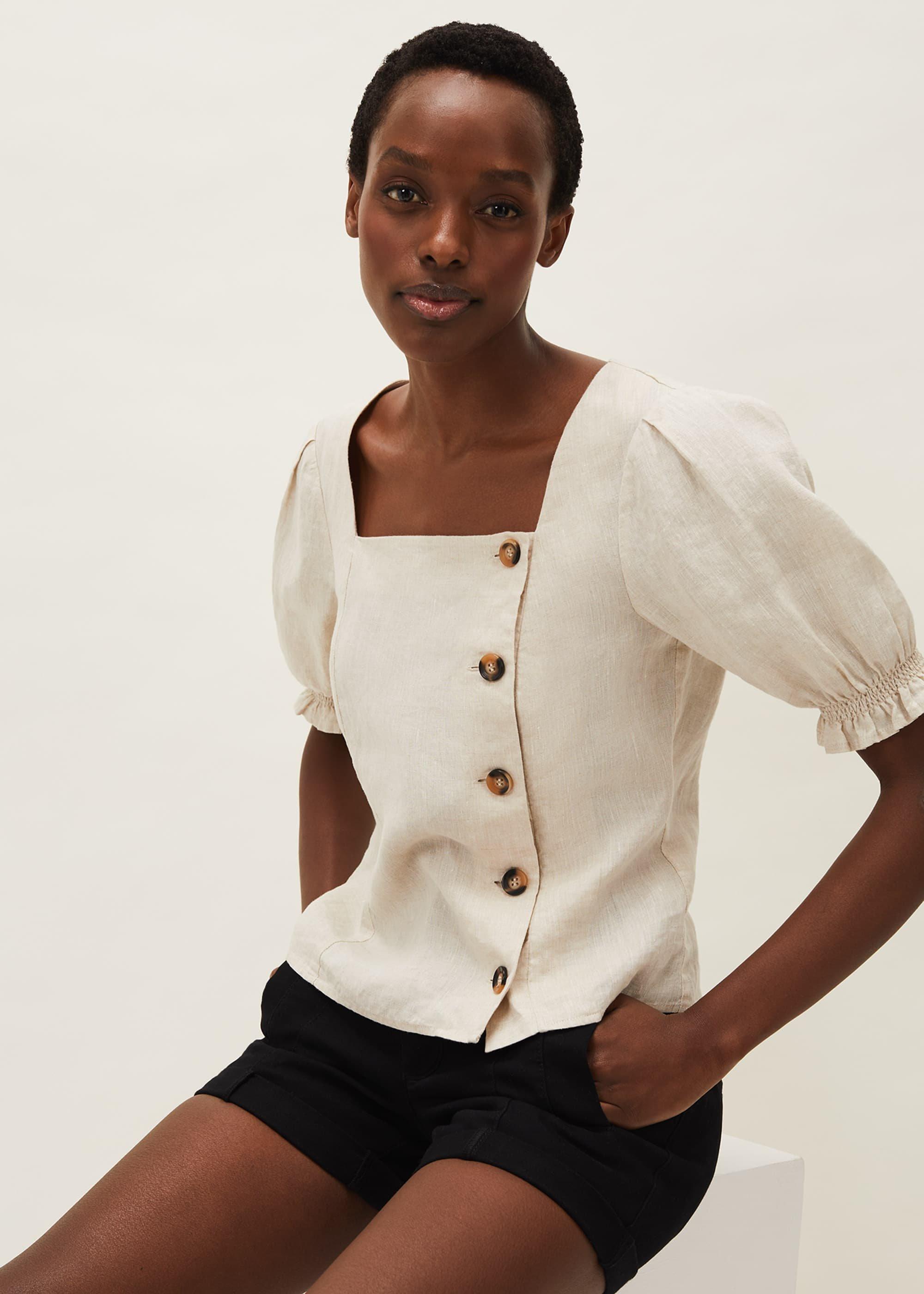 Eleta Puff Sleeve Linen Top