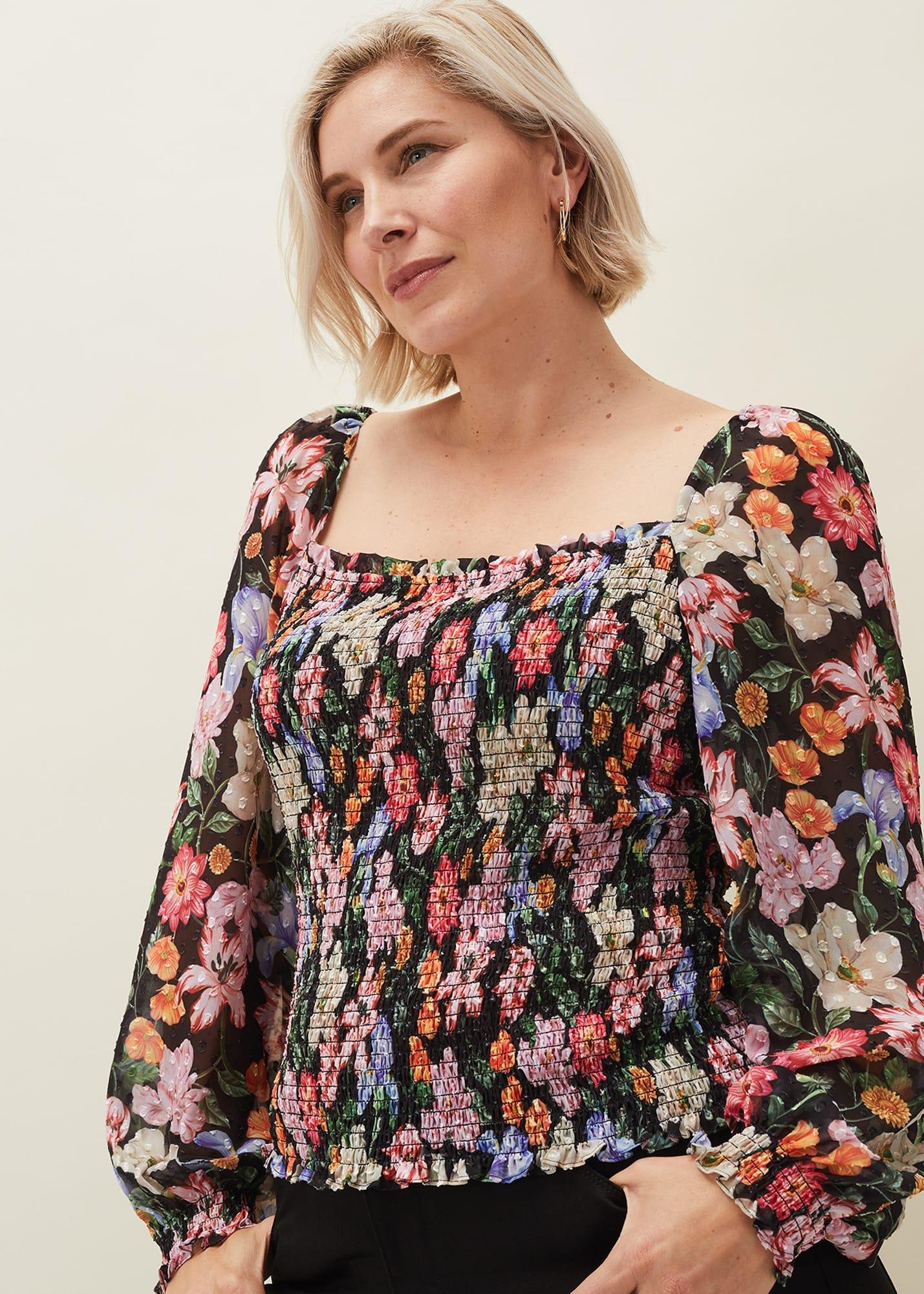 Esty Bluse mit viereckigem Halsausschnitt in Blumen-Print