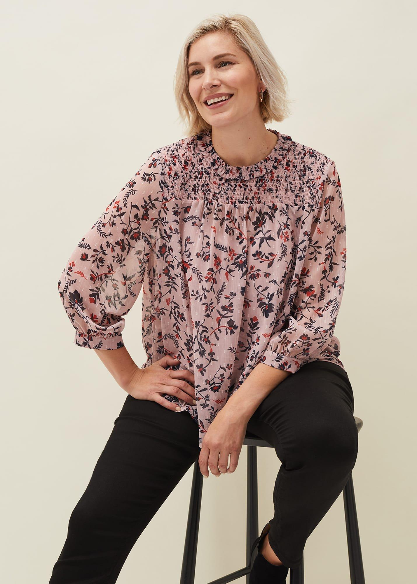 Julie Shirred Floral Blouse
