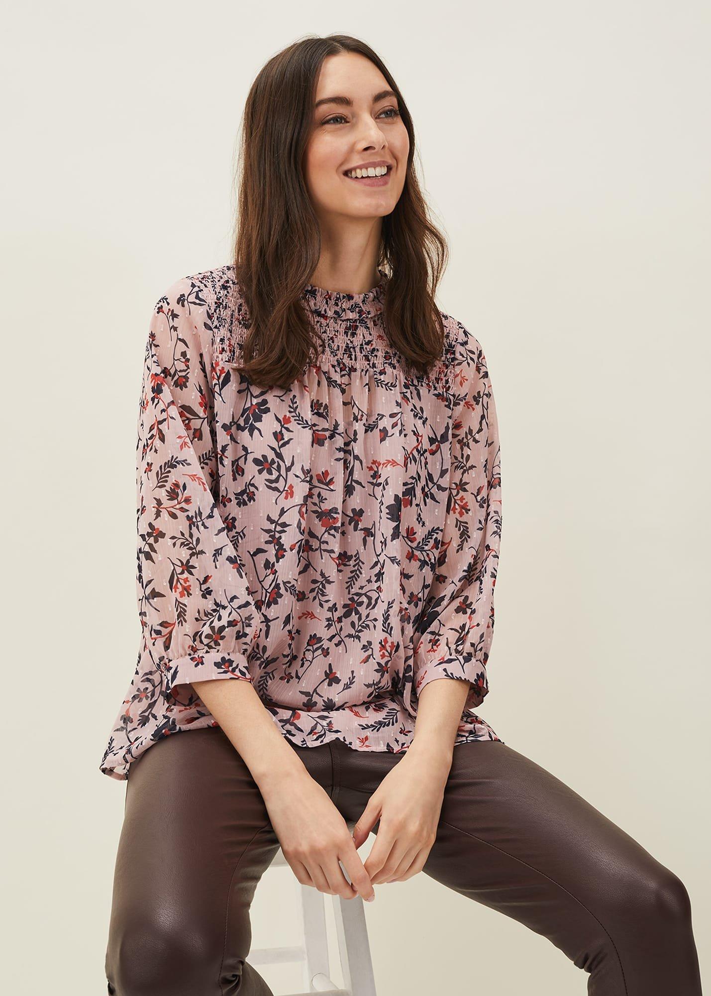 Julie Shirred Floral Blouse
