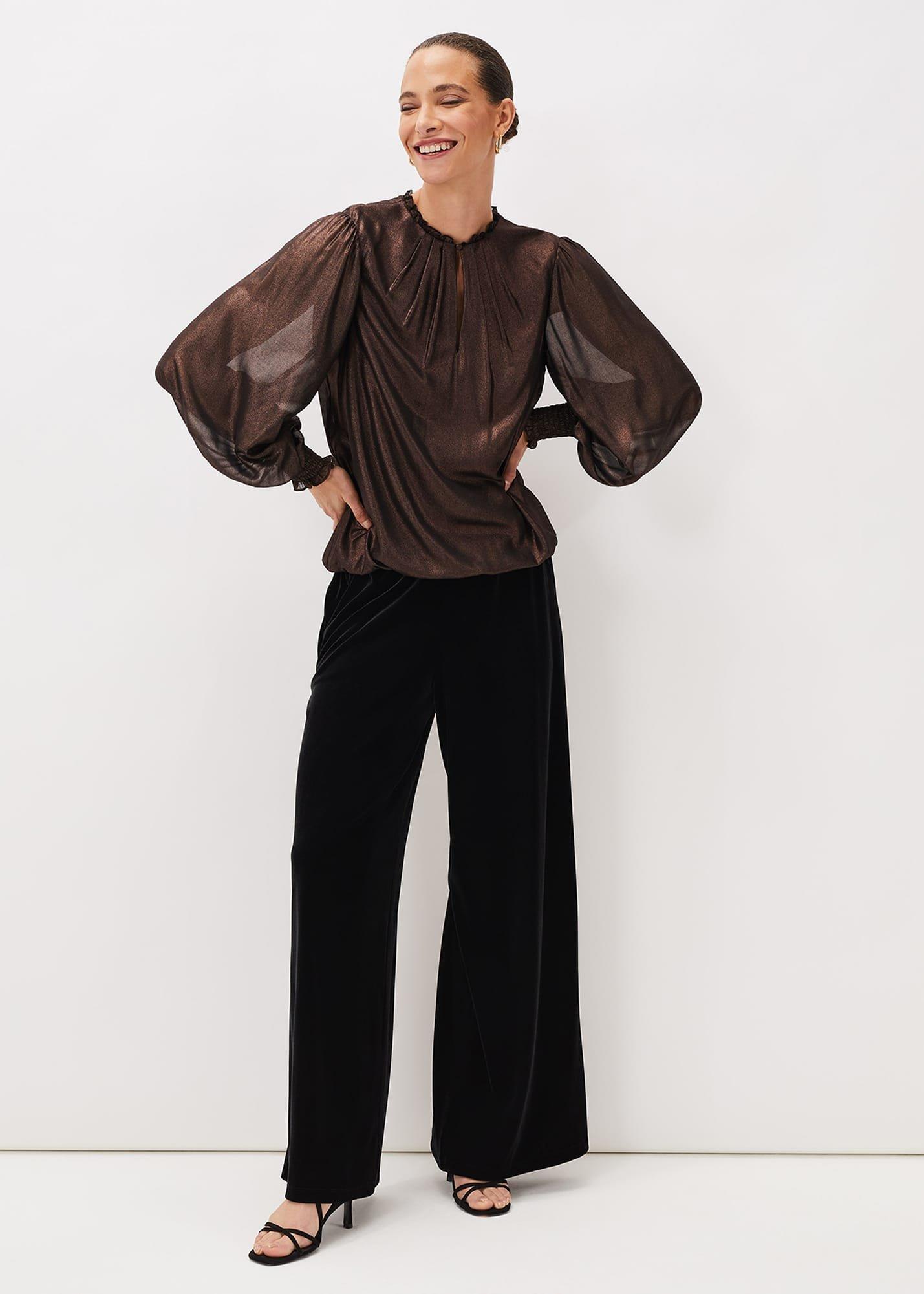 Zavia Metallic Foil Balloon Sleeve Blouse