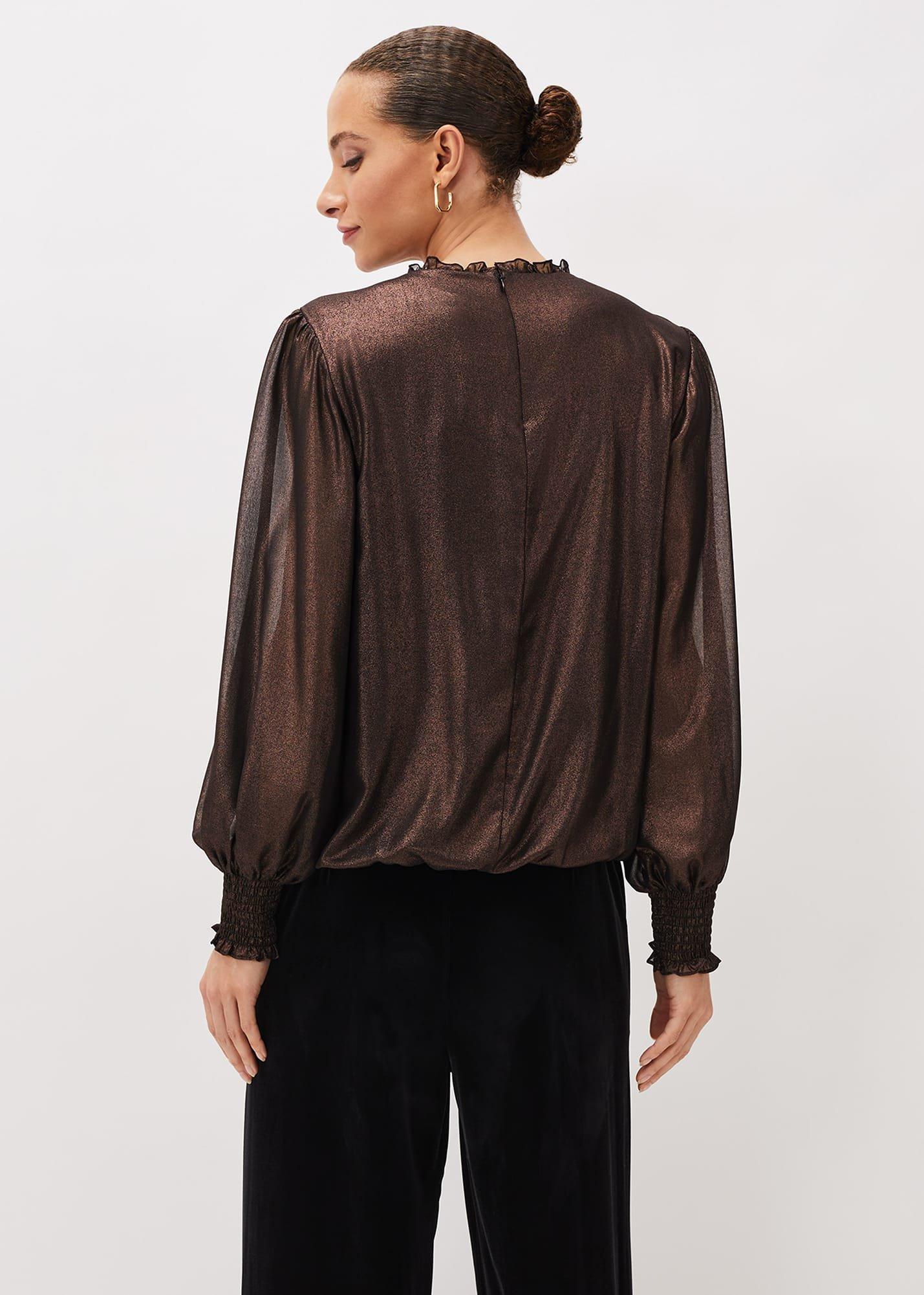 Zavia Metallic Foil Balloon Sleeve Blouse
