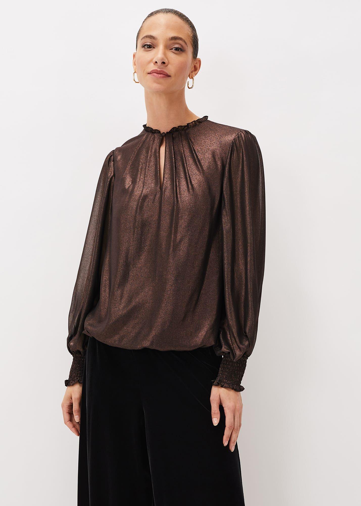 Zavia Metallic Foil Balloon Sleeve Blouse