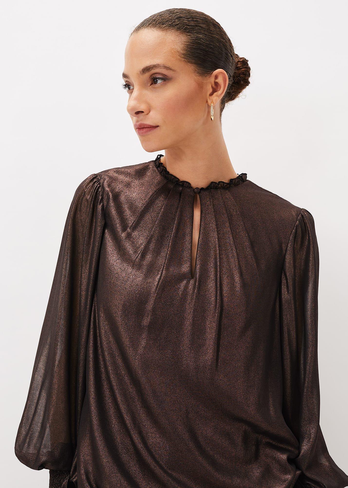 Zavia Metallic Foil Balloon Sleeve Blouse