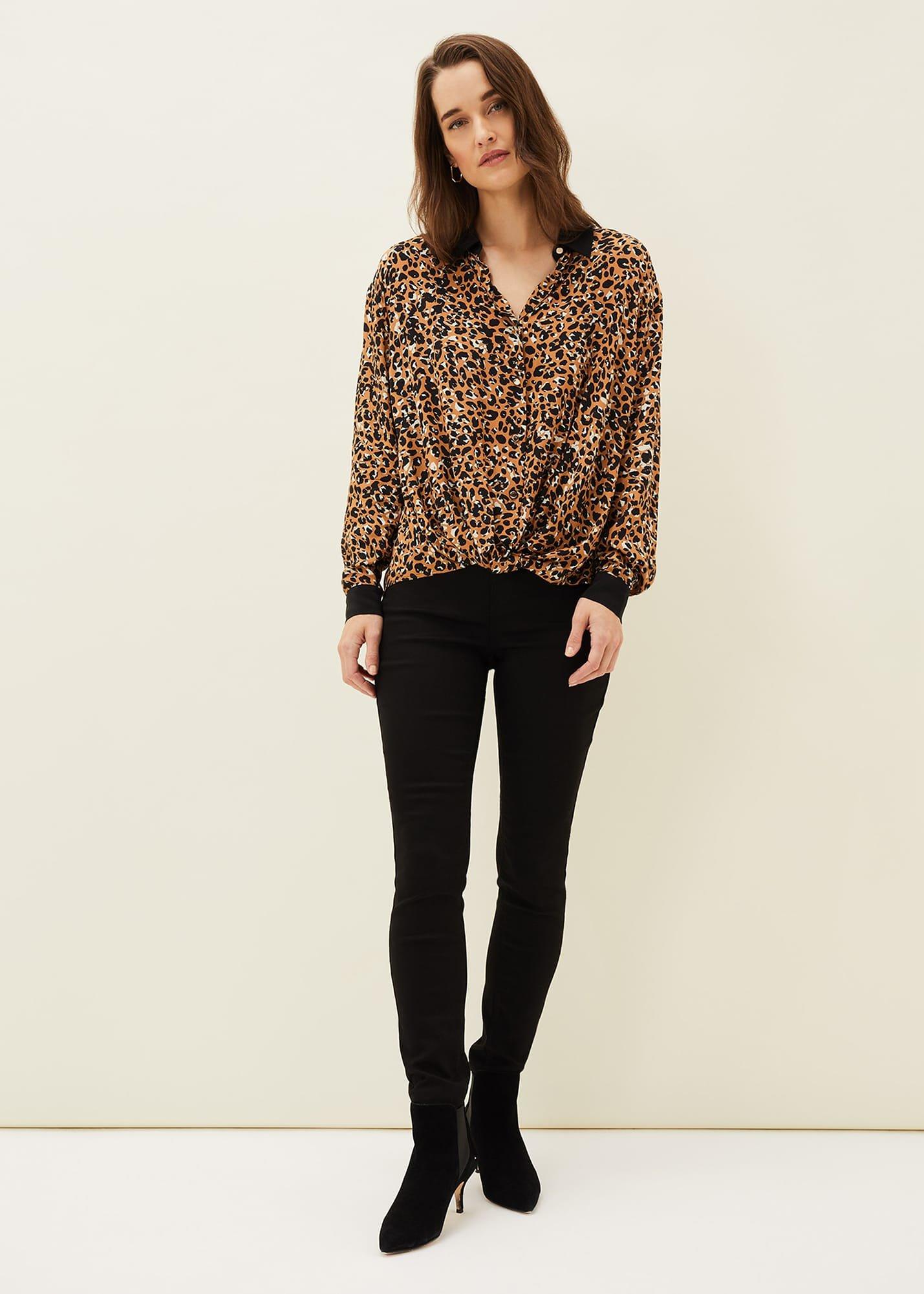 Kaelie Leopard Twist Front Blouse