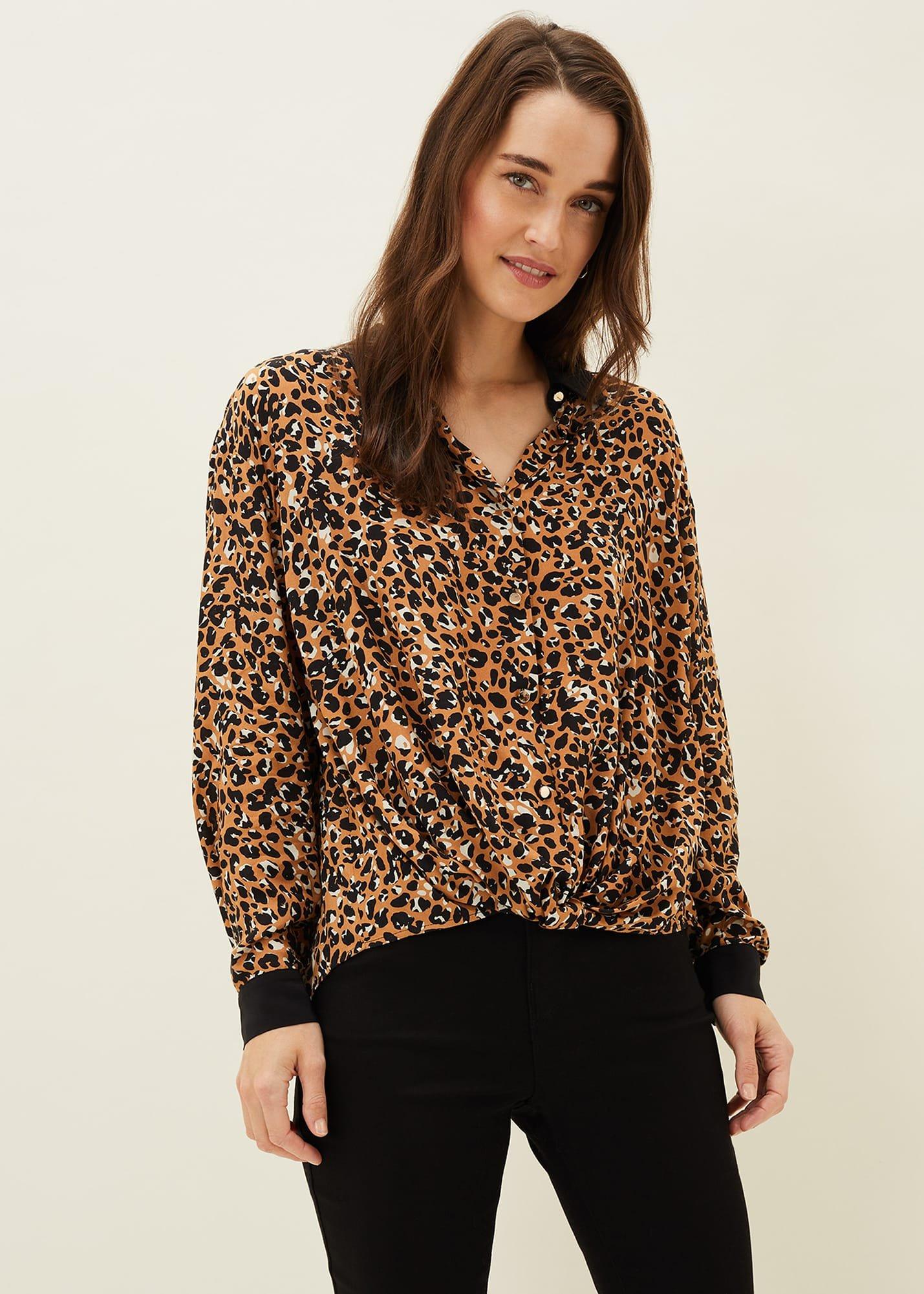 Kaelie Leopard Twist Front Blouse