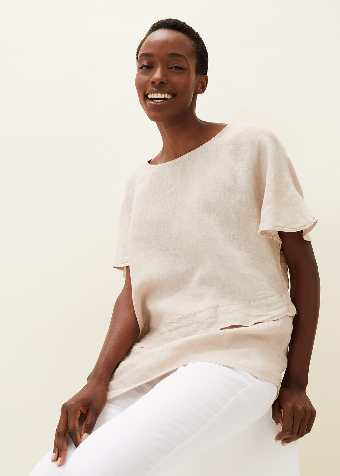 Payton Asymmetric Hem Linen Blouse