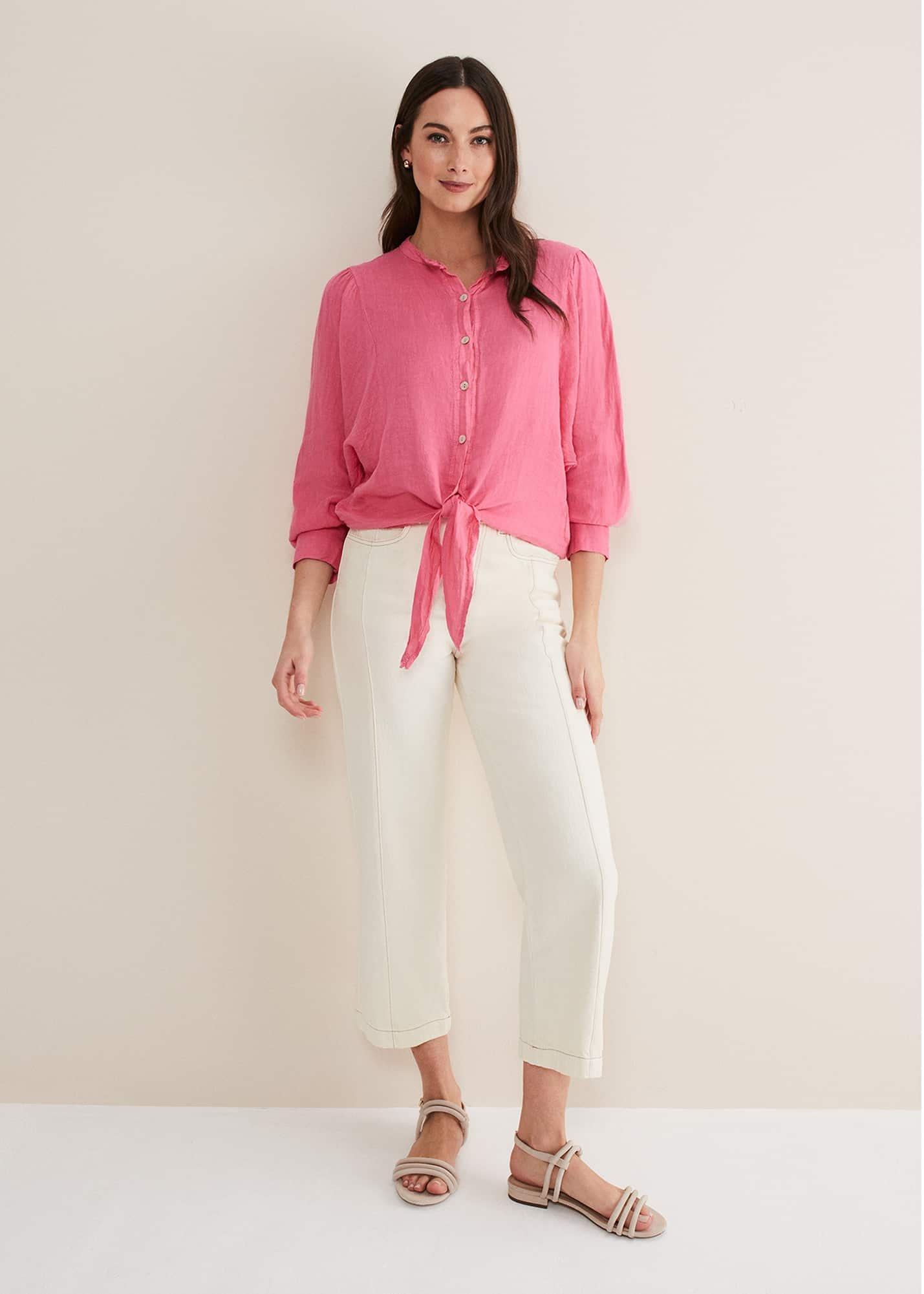 Raelynn Tie Front Linen Blouse