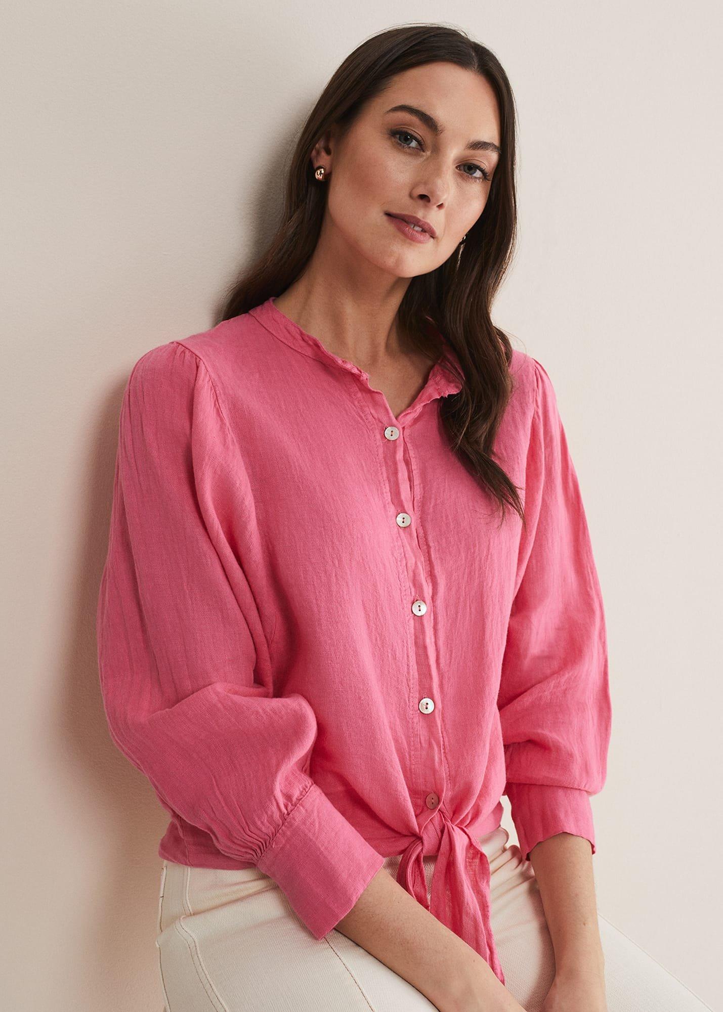 Raelynn Tie Front Linen Blouse