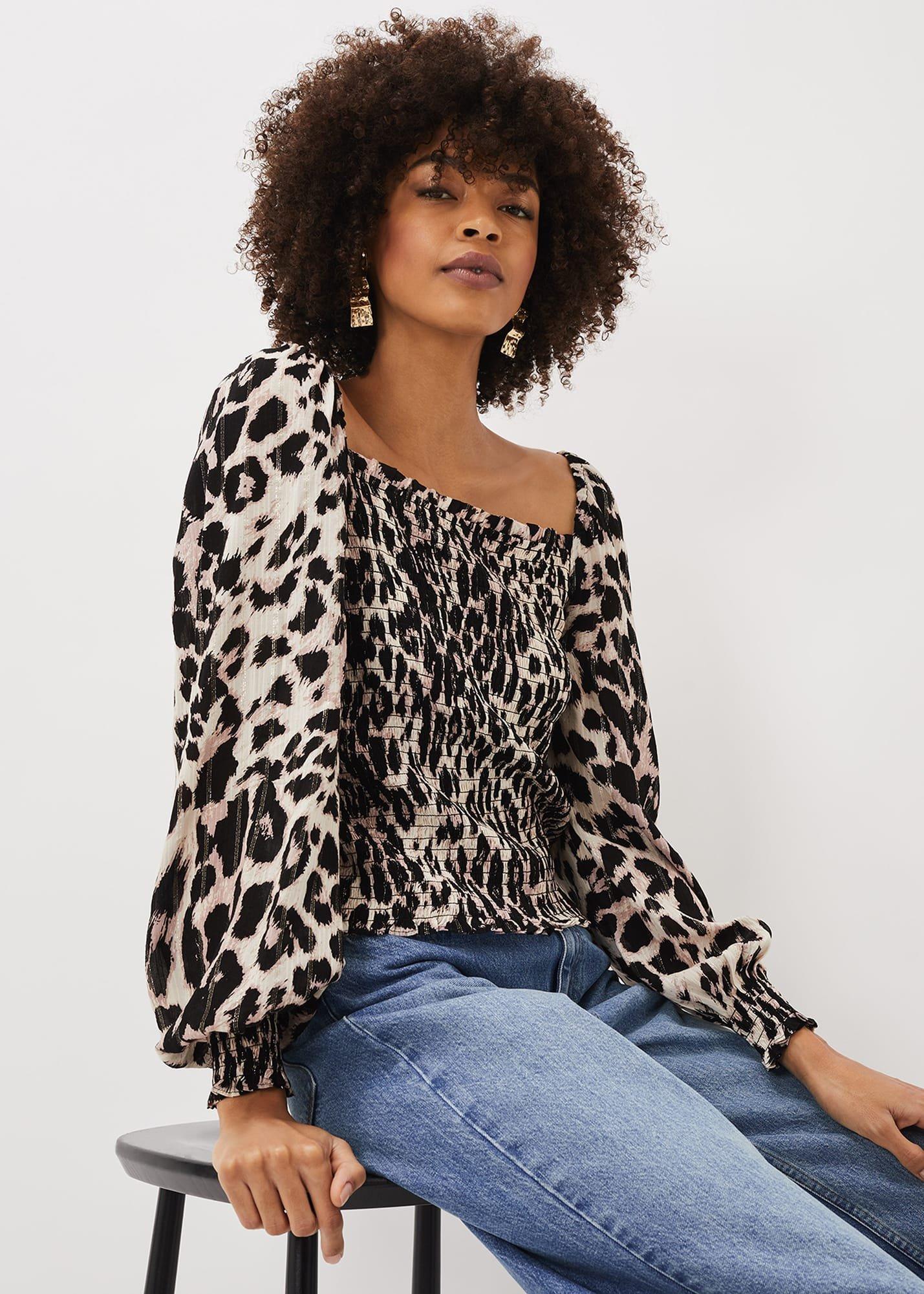 Esty Leopard Print Square Neck Blouse