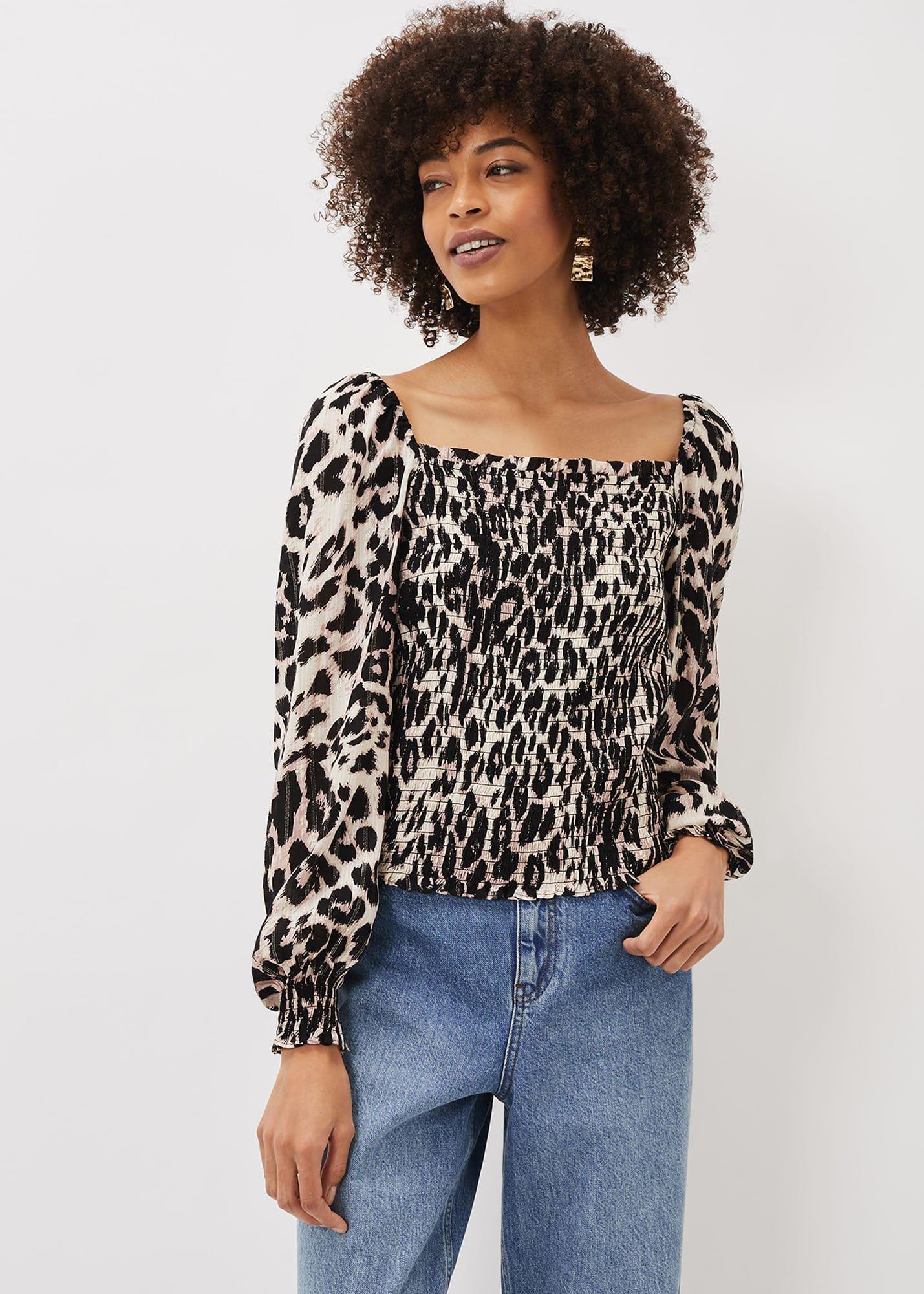 Esty Leopard Print Square Neck Blouse