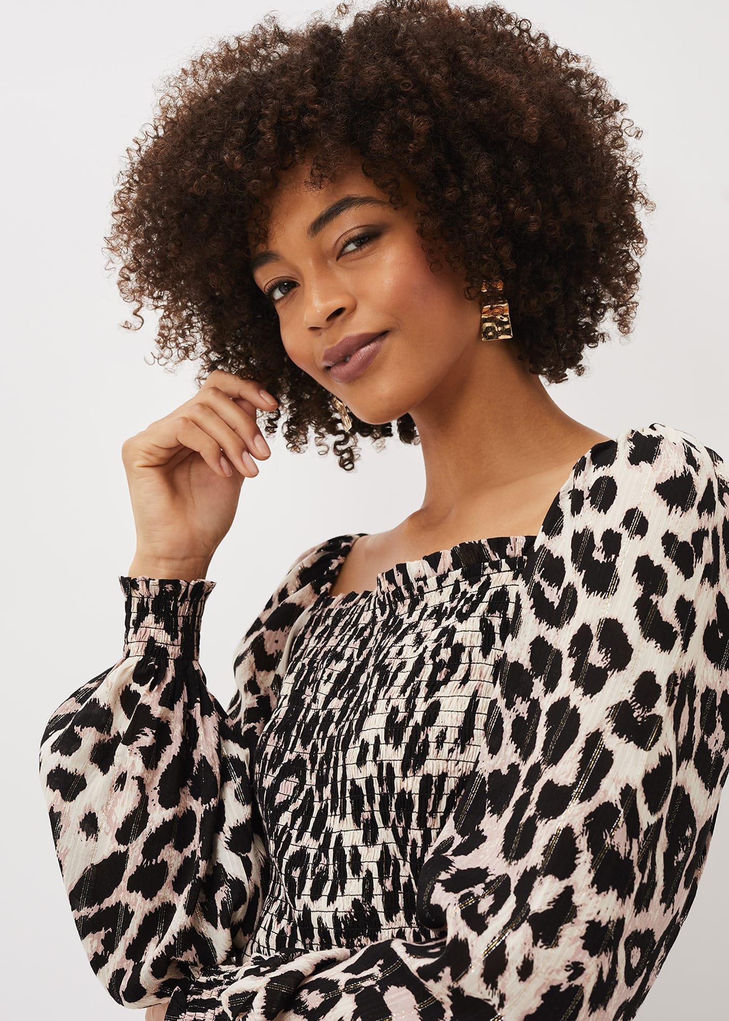 Esty Leopard Print Square Neck Blouse