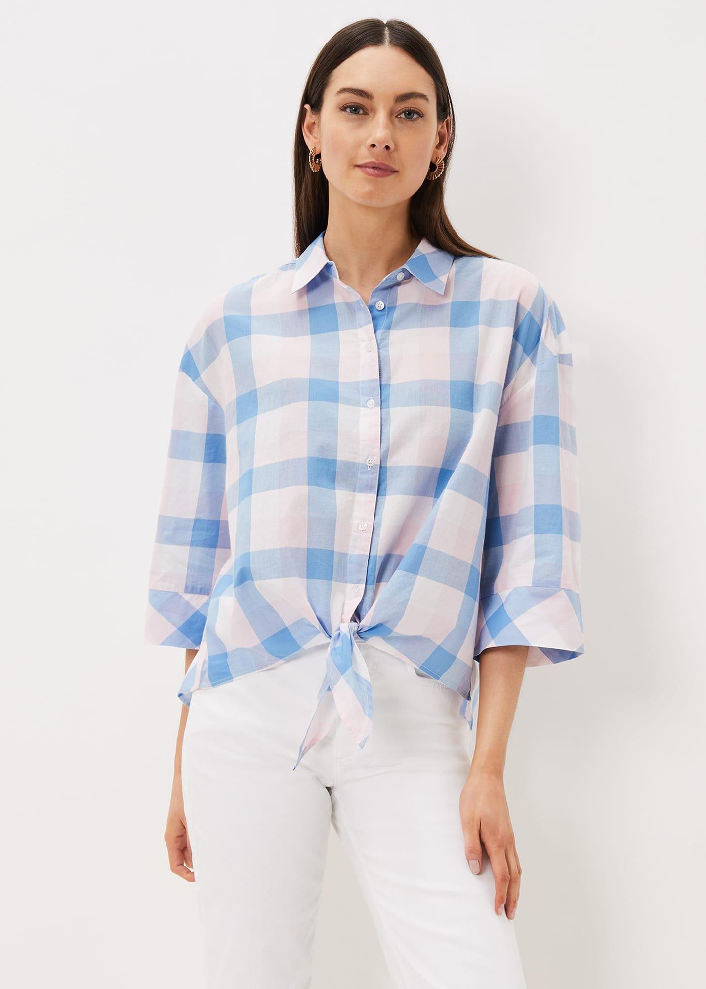 Della Gingham Tie Front Blouse
